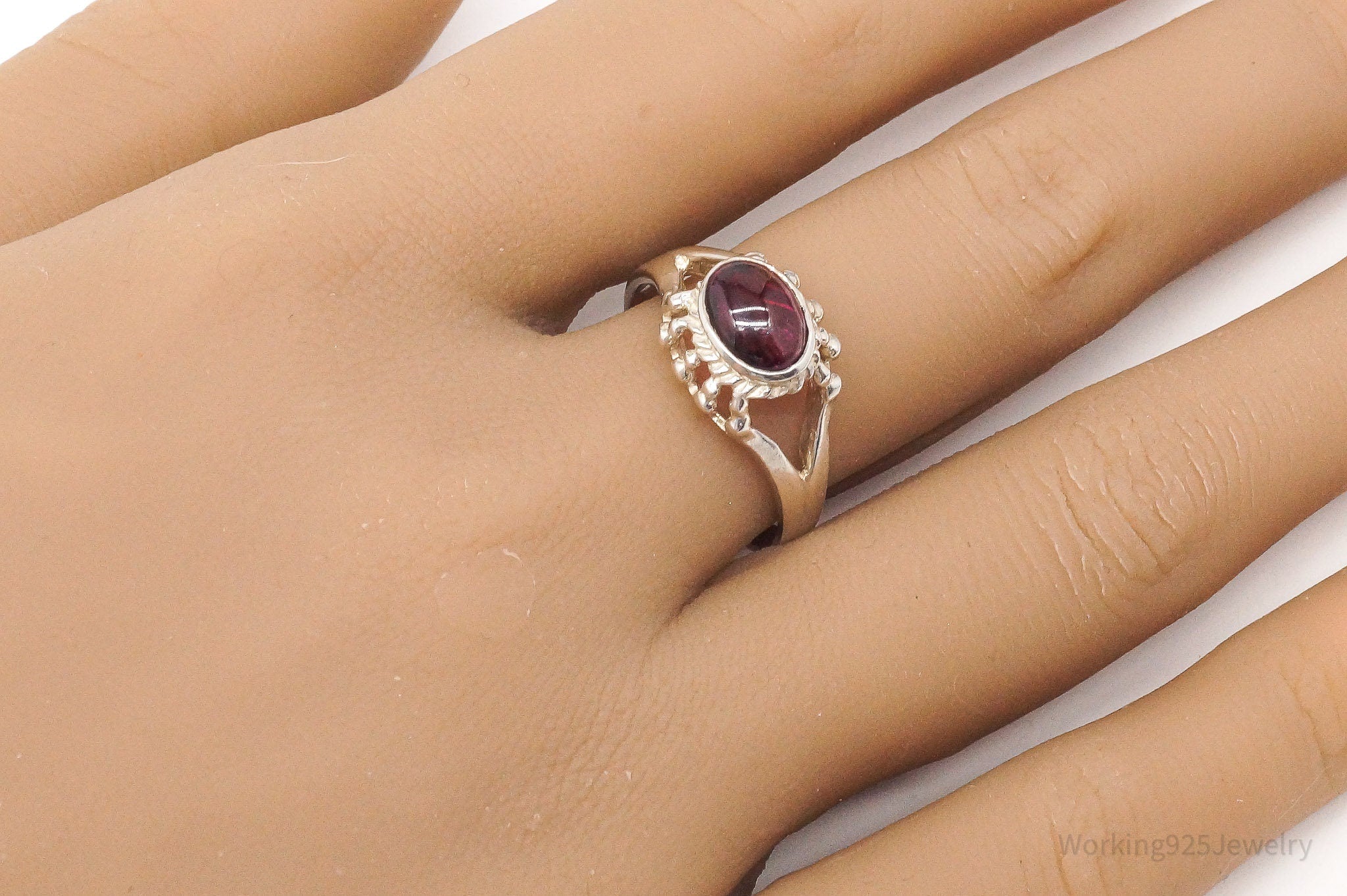 Vintage Rhodolite Garnet Sterling Silver Ring - Size 8.5