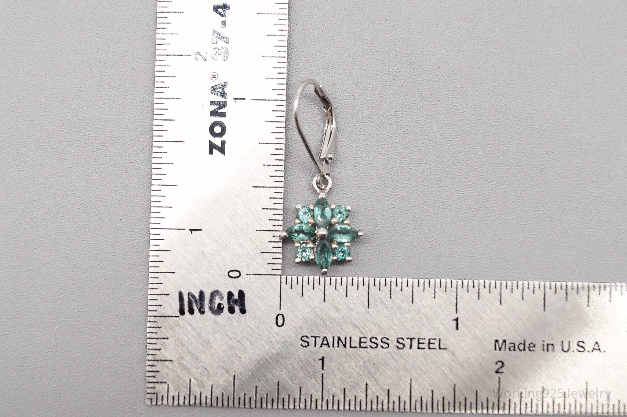 Vintage Teal Gemstone Sterling Silver Flower Earrings