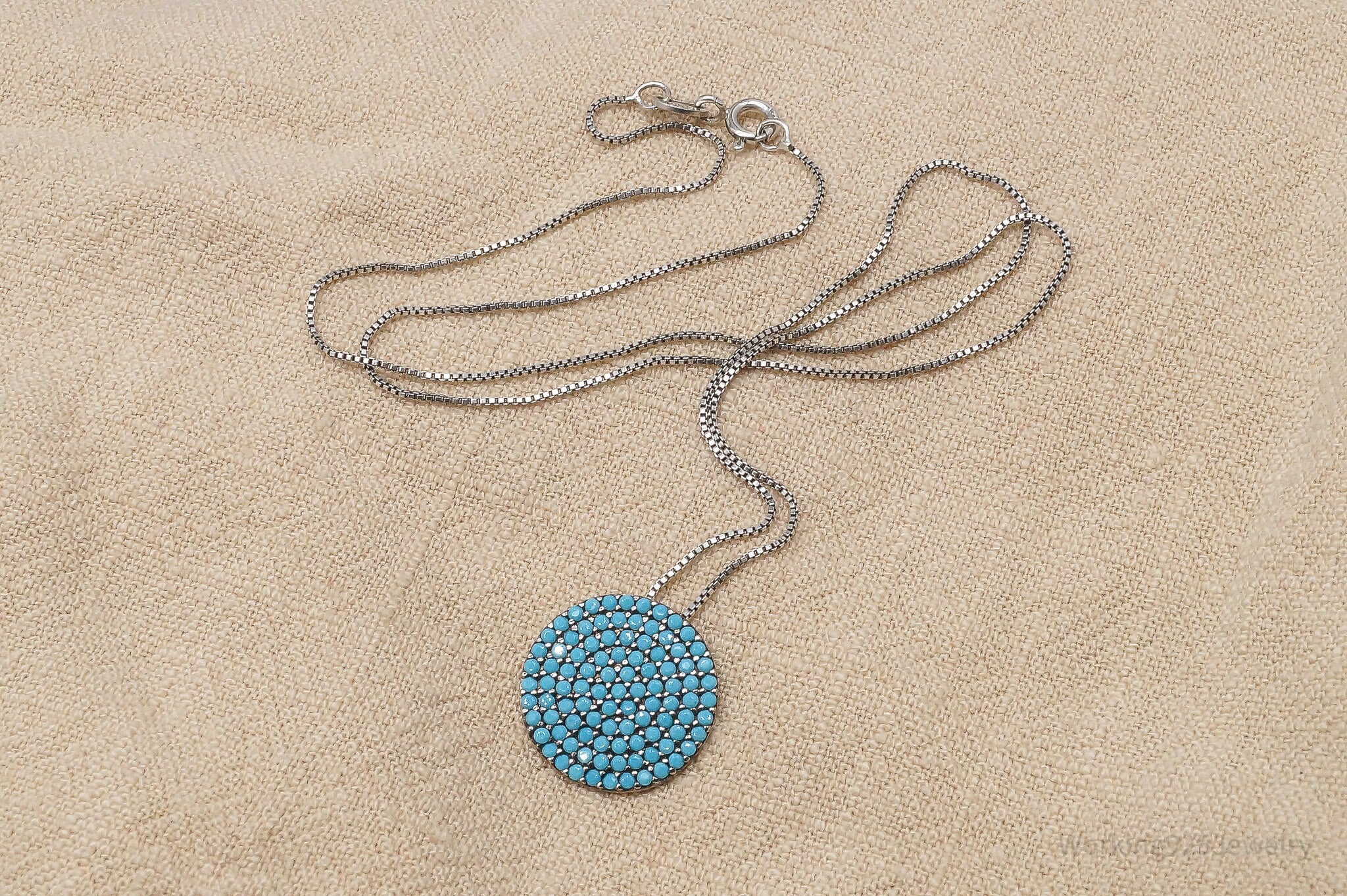 Vintage Blue Turquoise Pendant Sterling Silver Necklace 16"