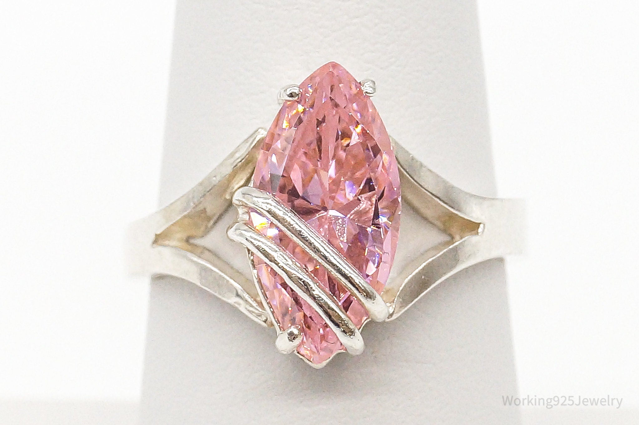 Vintage Pink Cubic Zirconia Sterling Silver Ring - Size 7