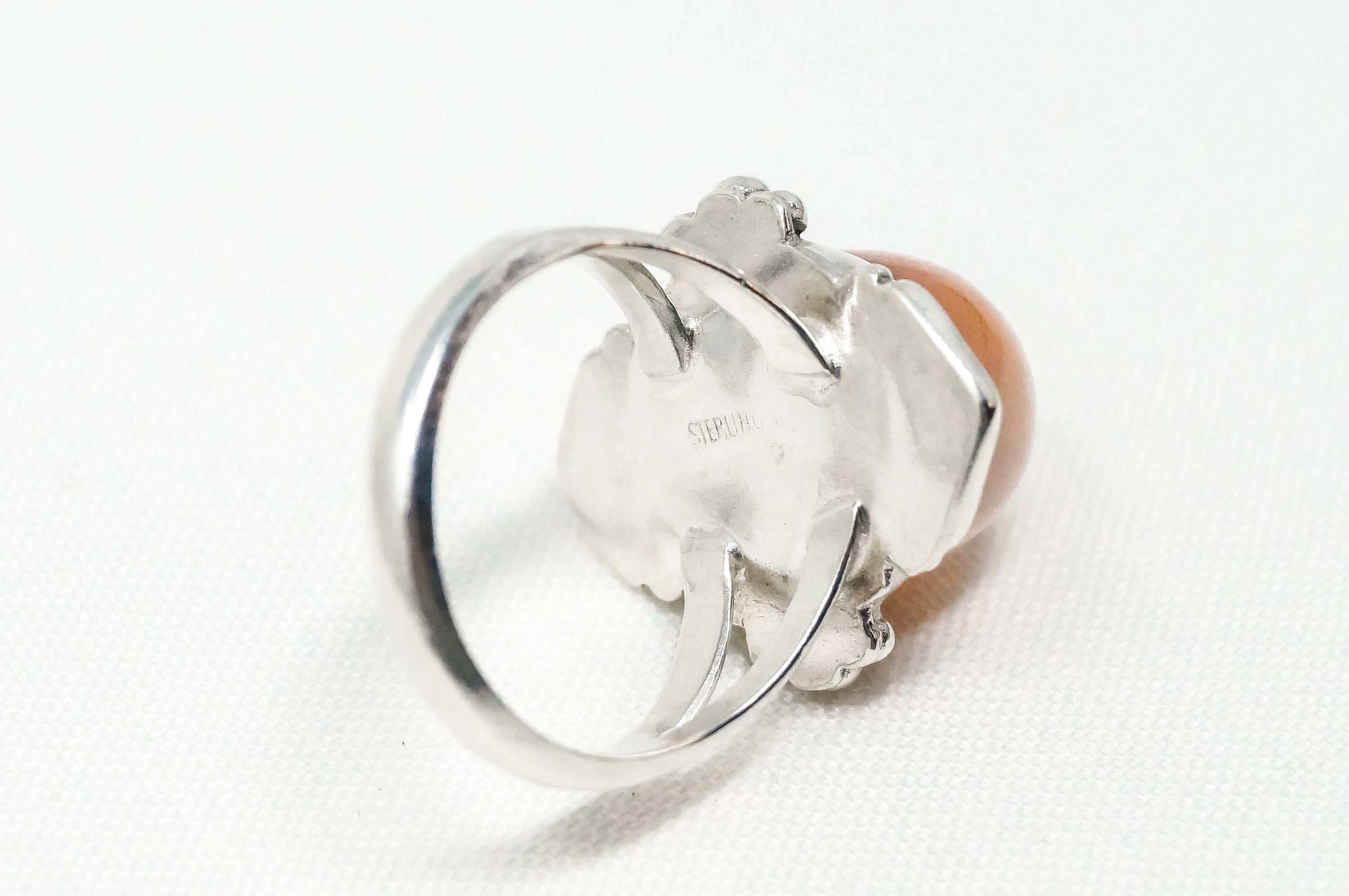 Vintage Large Peach Mother Of Pearl Sterling Silver Ring - Sz 8.25 -784542964