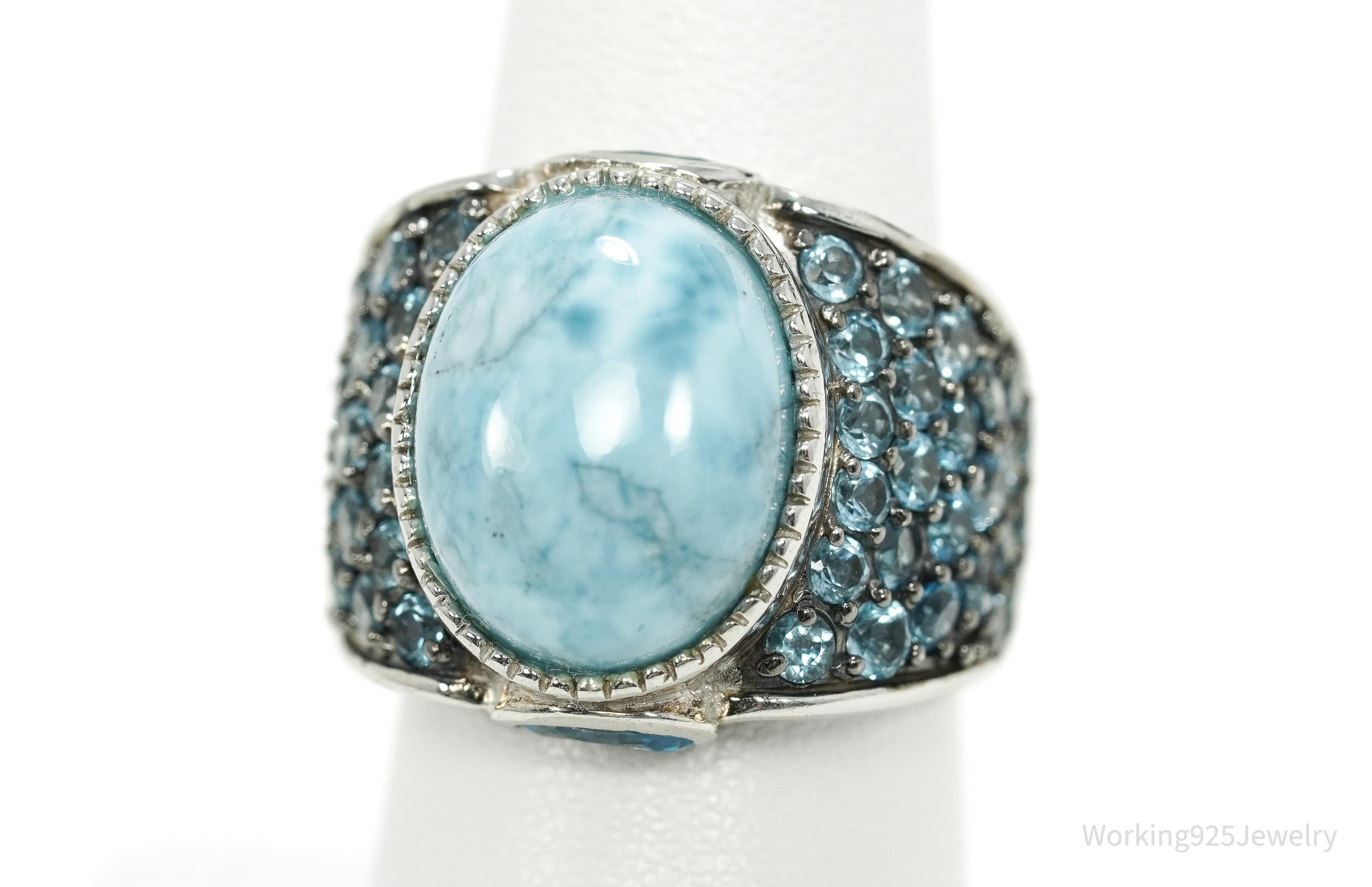 Designer NOA Blue Larimar & Blue Topaz Sterling Silver Ring - Size 7