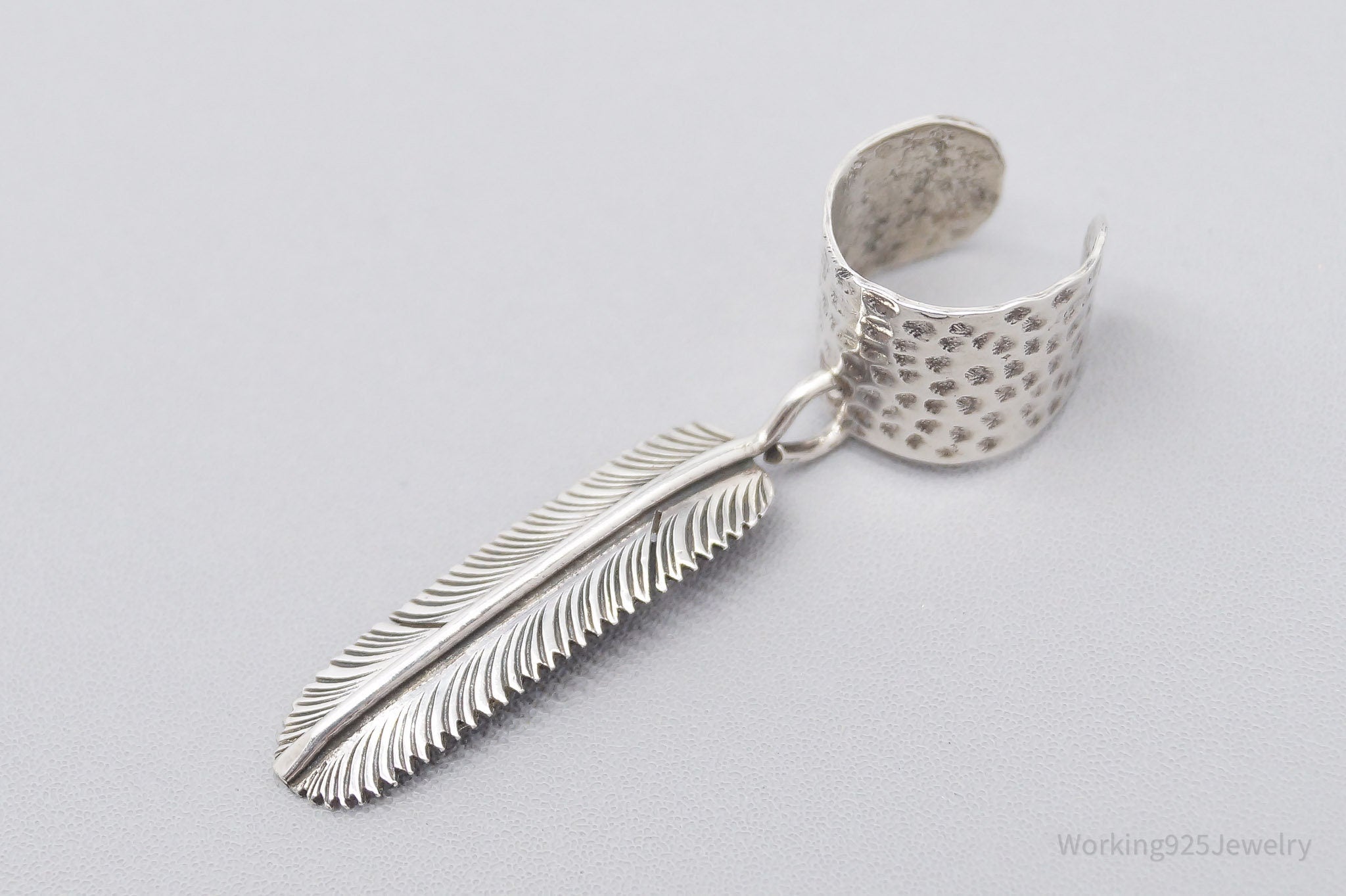 Vintage Feather Western Hammered Style Silver Ear Cuff