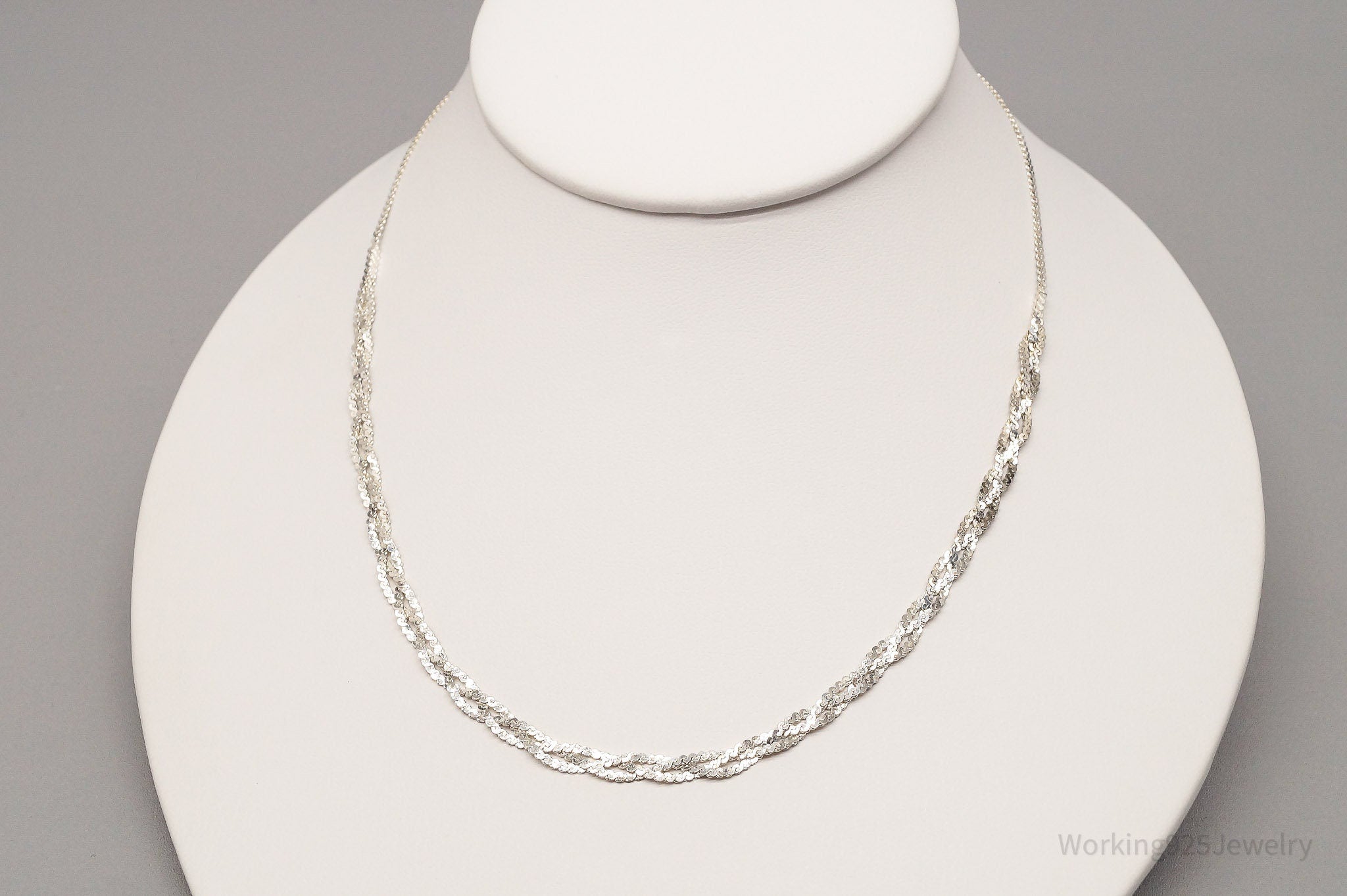 Vintage Italian Sterling Silver Braided Chain Necklace 16"