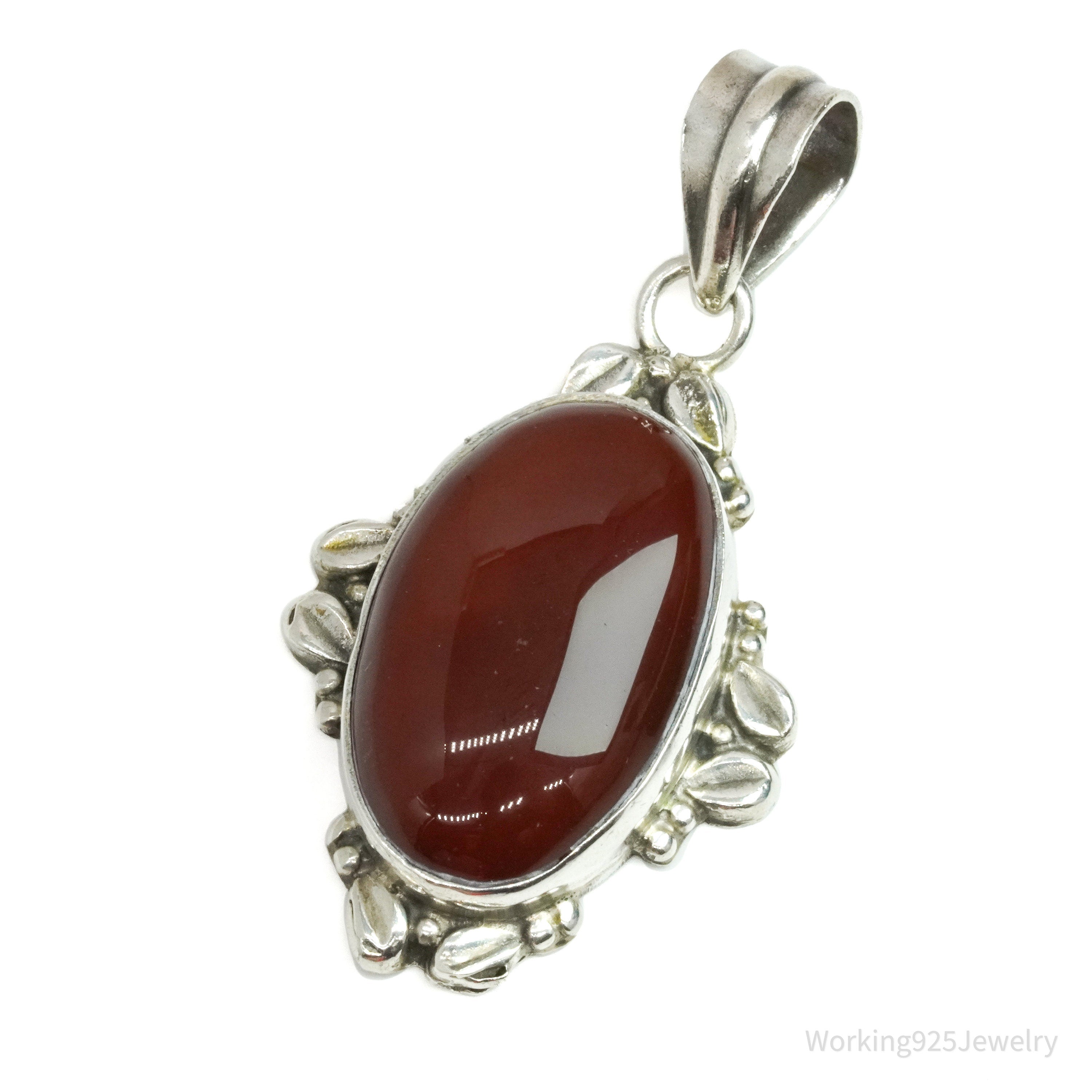 Vintage Large Carnelian Sterling Silver Necklace Pendant