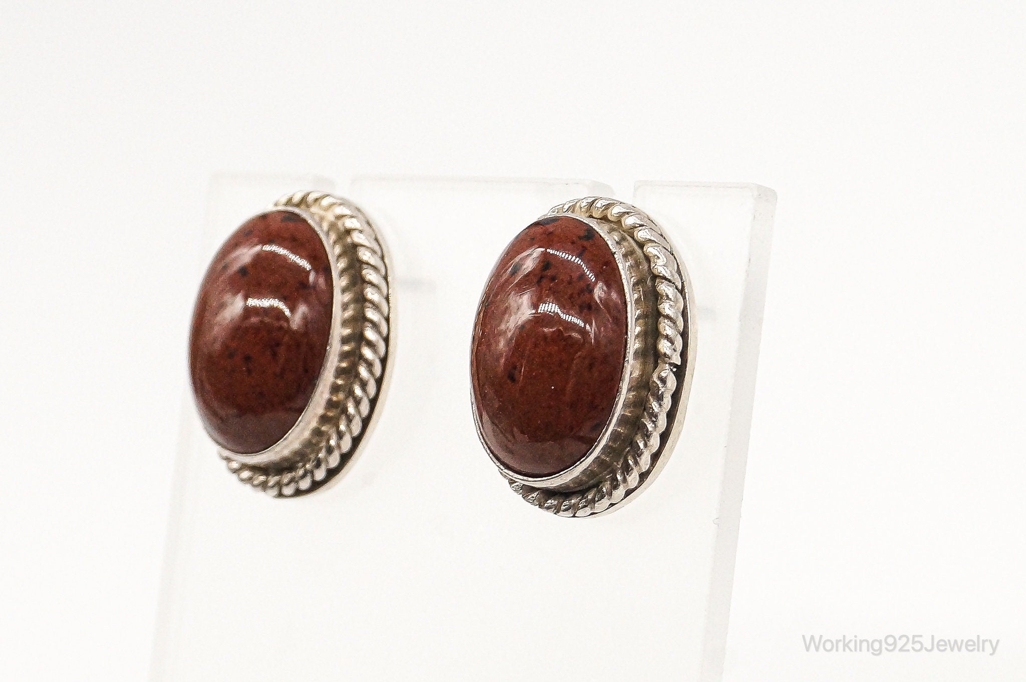 Vintage Taxco Mexico Jasper Sterling Silver Earrings