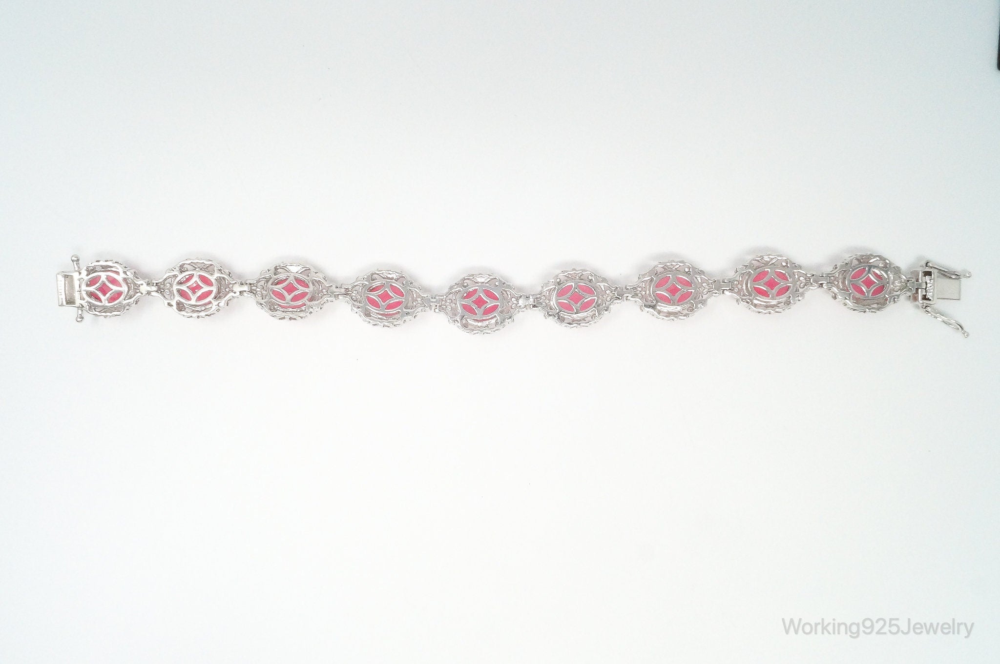 X492 Vintage Pink Jade Sterling Silver Bracelet