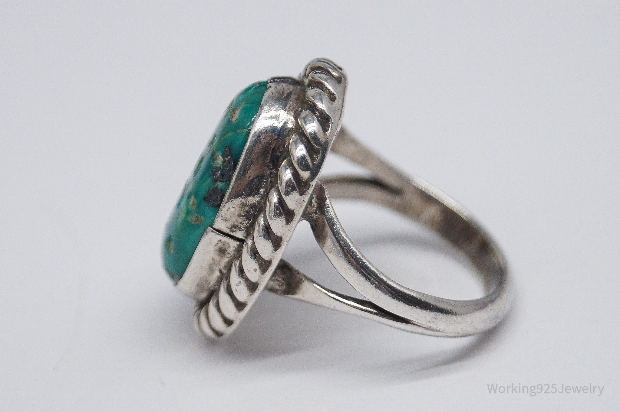 Vintage Native American Turquoise Unsigned Silver Ring - Size 6.25