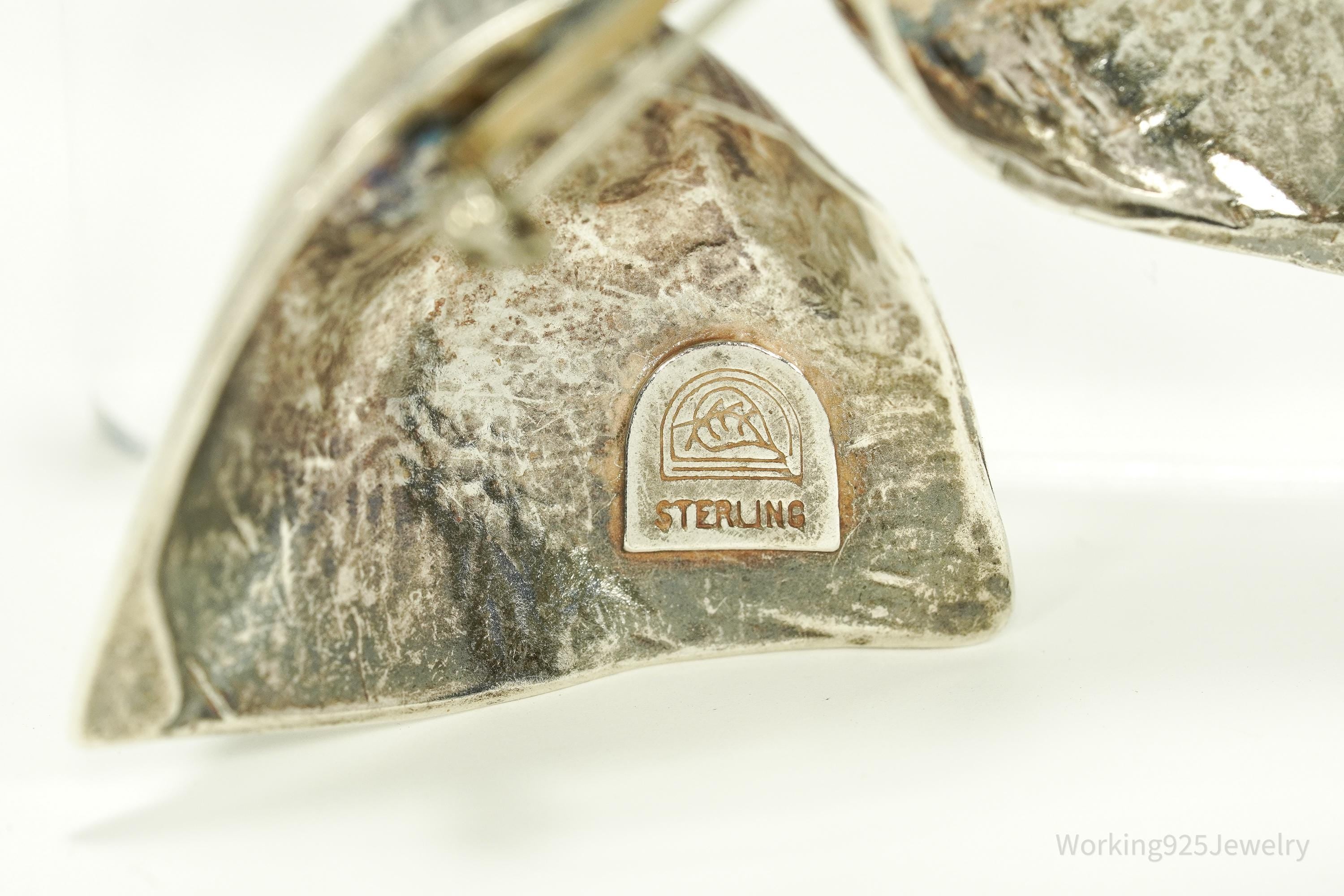 Antique Large Bow Tie Sterling Silver Brooch Pin