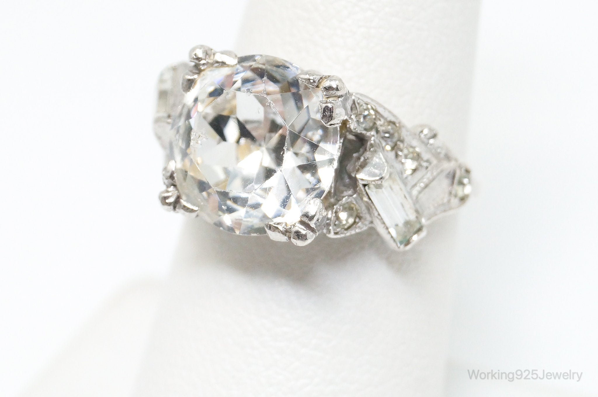 Antique Victorian Rhinestone Sterling Silver Ring - SZ 6.5