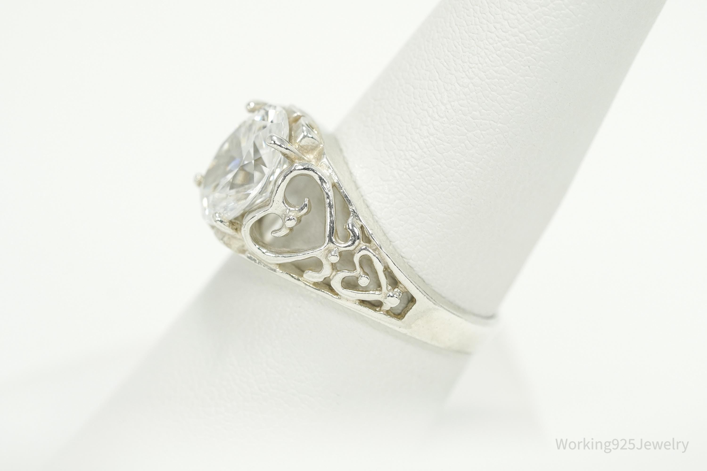 Vintage Cubic Zirconia Sterling Silver Ring - Size 7.75