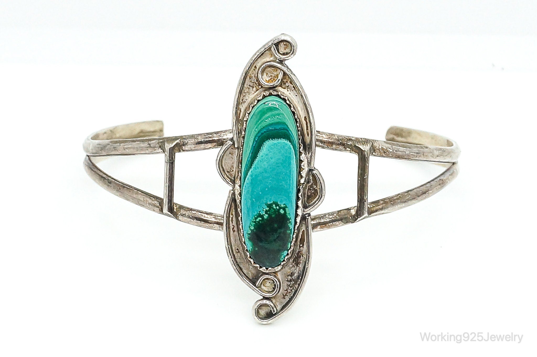 Vintage Native Handmade Unsigned Turquoise Sterling Silver Cuff Bracelet