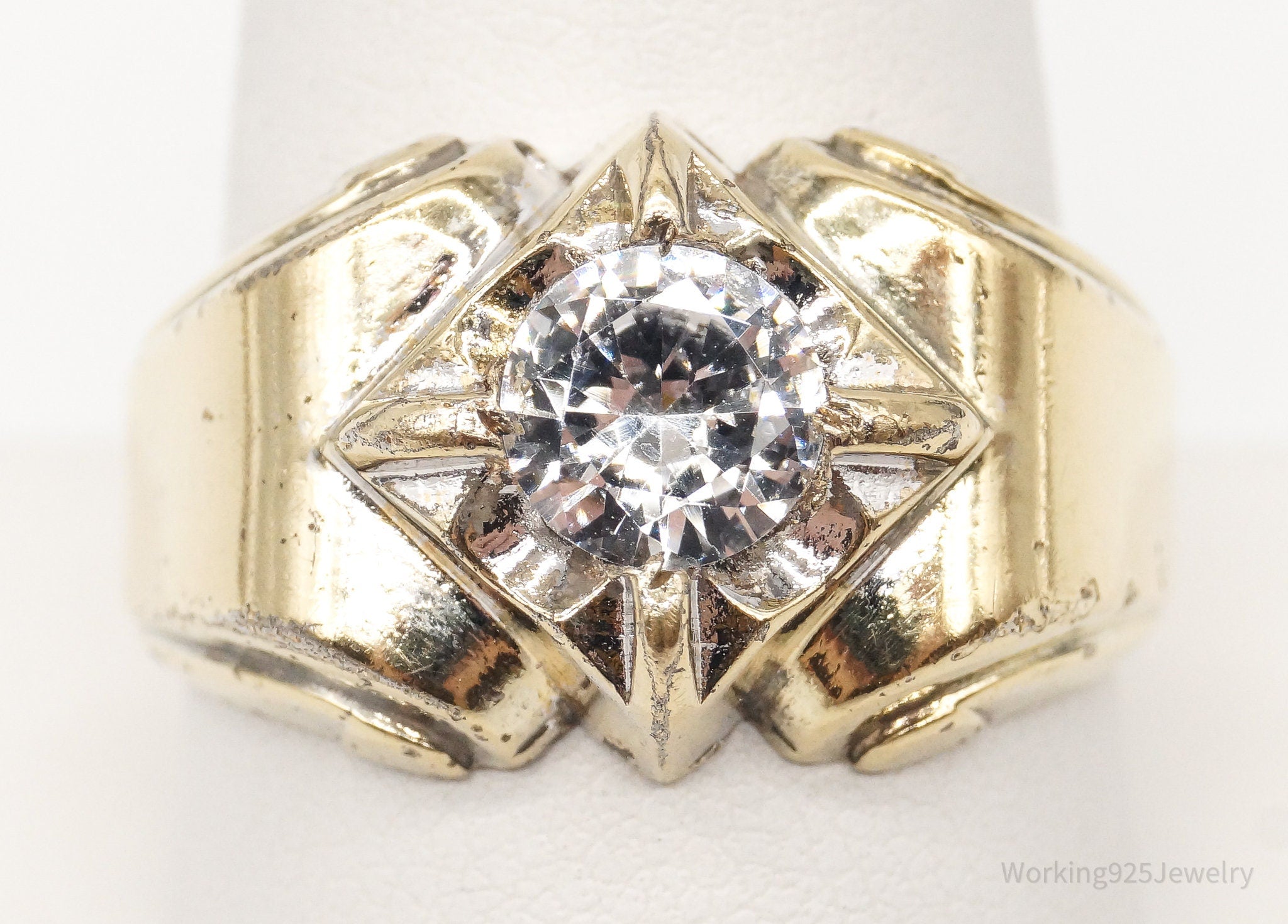 Antique Uncas Cubic Zirconia Karatclad Heavy Gold Electroplated Ring - Size 10