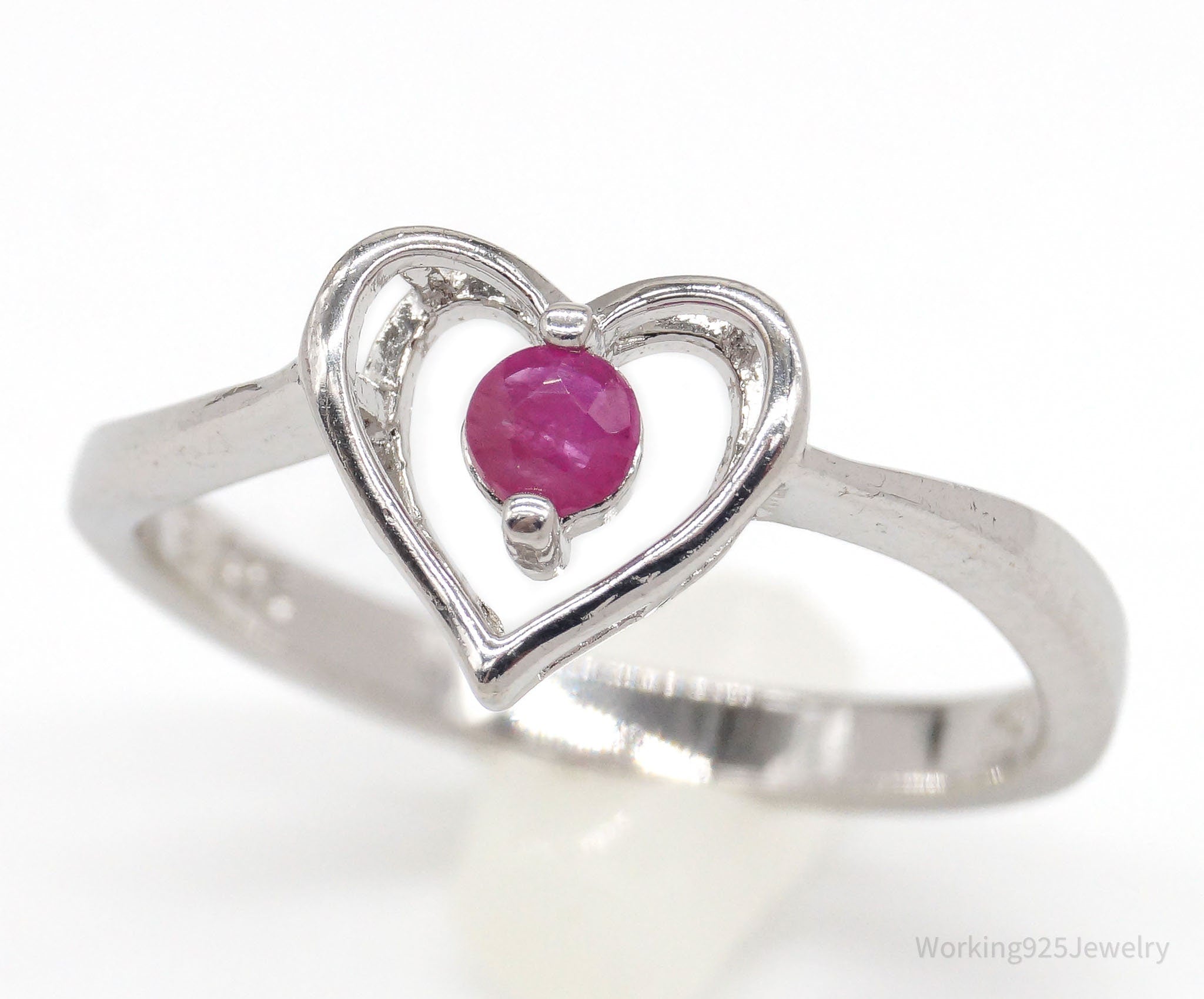 Vintage Ross Simons Ruby Heart Sterling Silver Ring - Size 7