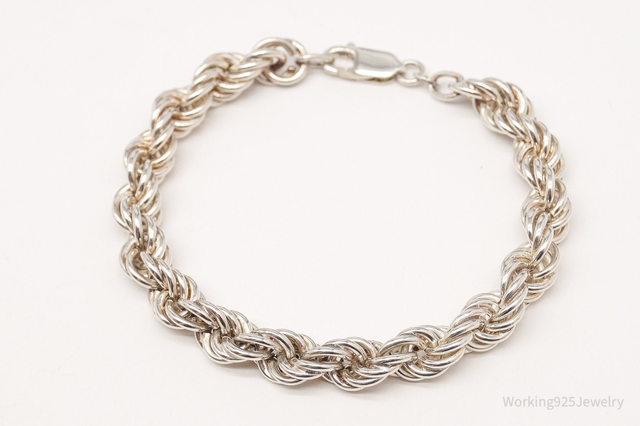 Vintage Italian Large Rope Chain Sterling Silver Bracelet 7 3/8"