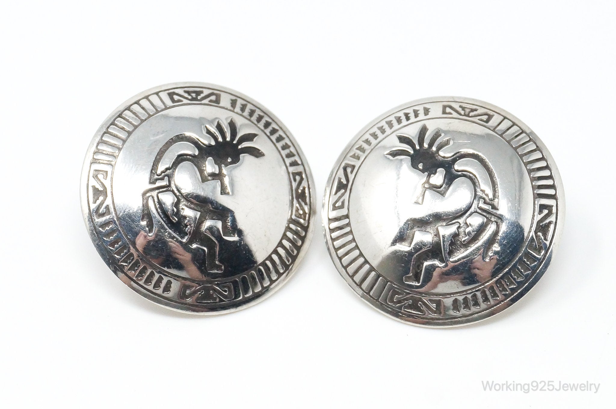 Vintage Native American Unsigned Dancing Kokopelli Sterling Silver Earrings