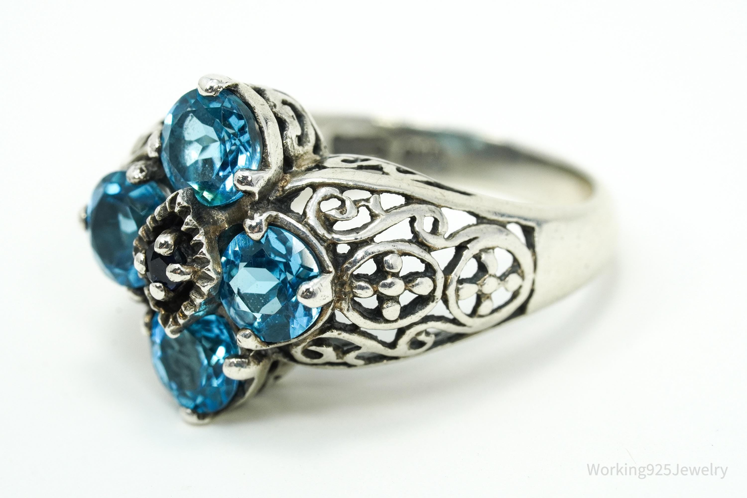 Vintage Designer CNA Blue Topaz Sapphire Sterling Silver Ring - Size 6