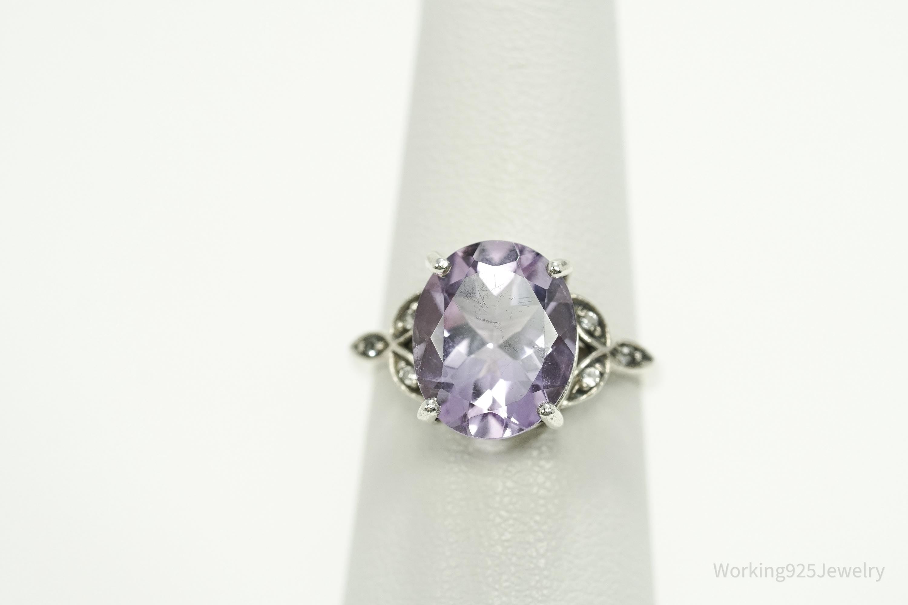 Vintage Amethyst & White Topaz Sterling Silver Ring - Size 5.75