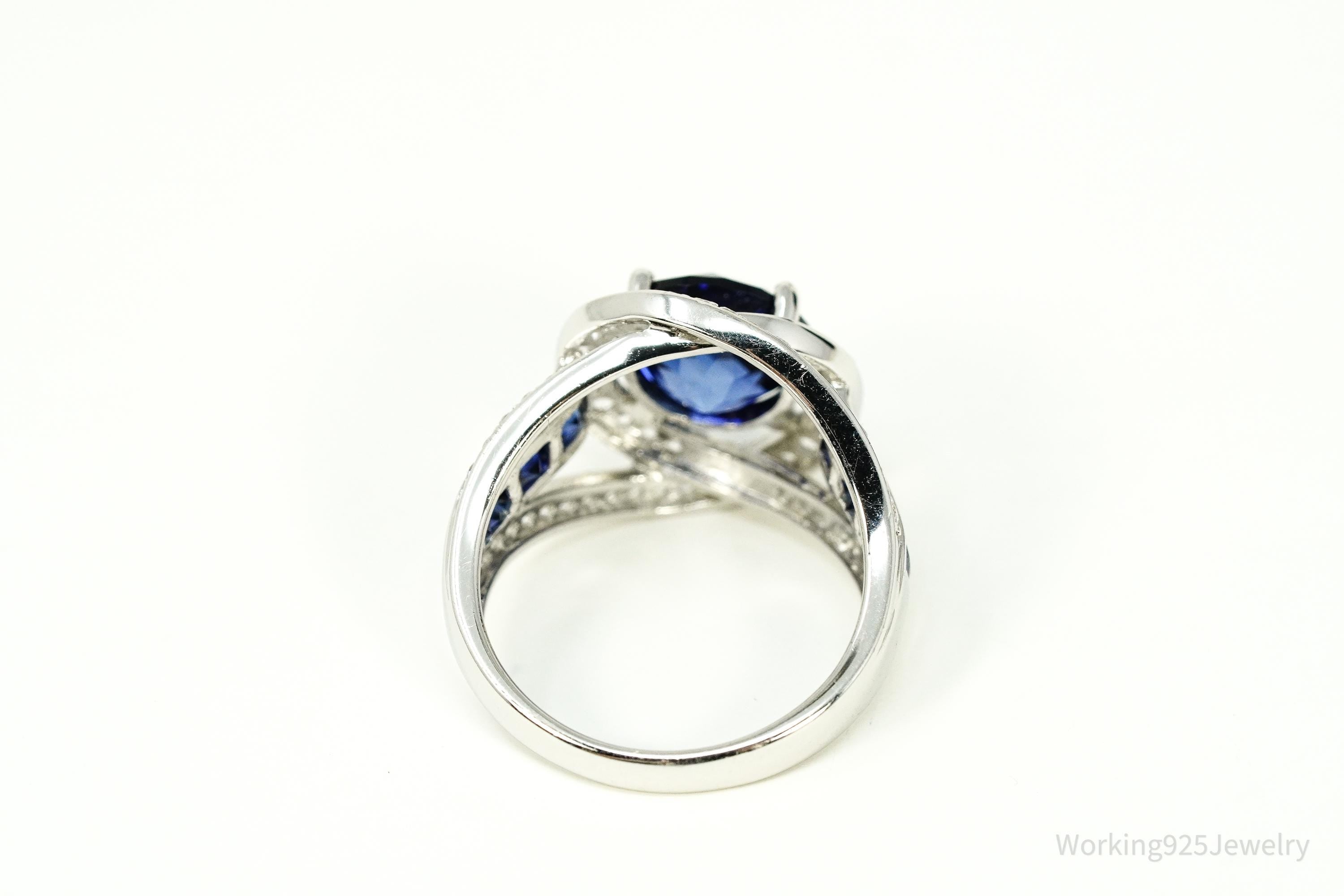 Vintage Blue & White Sapphire Sterling Silver Ring - Size 6.75