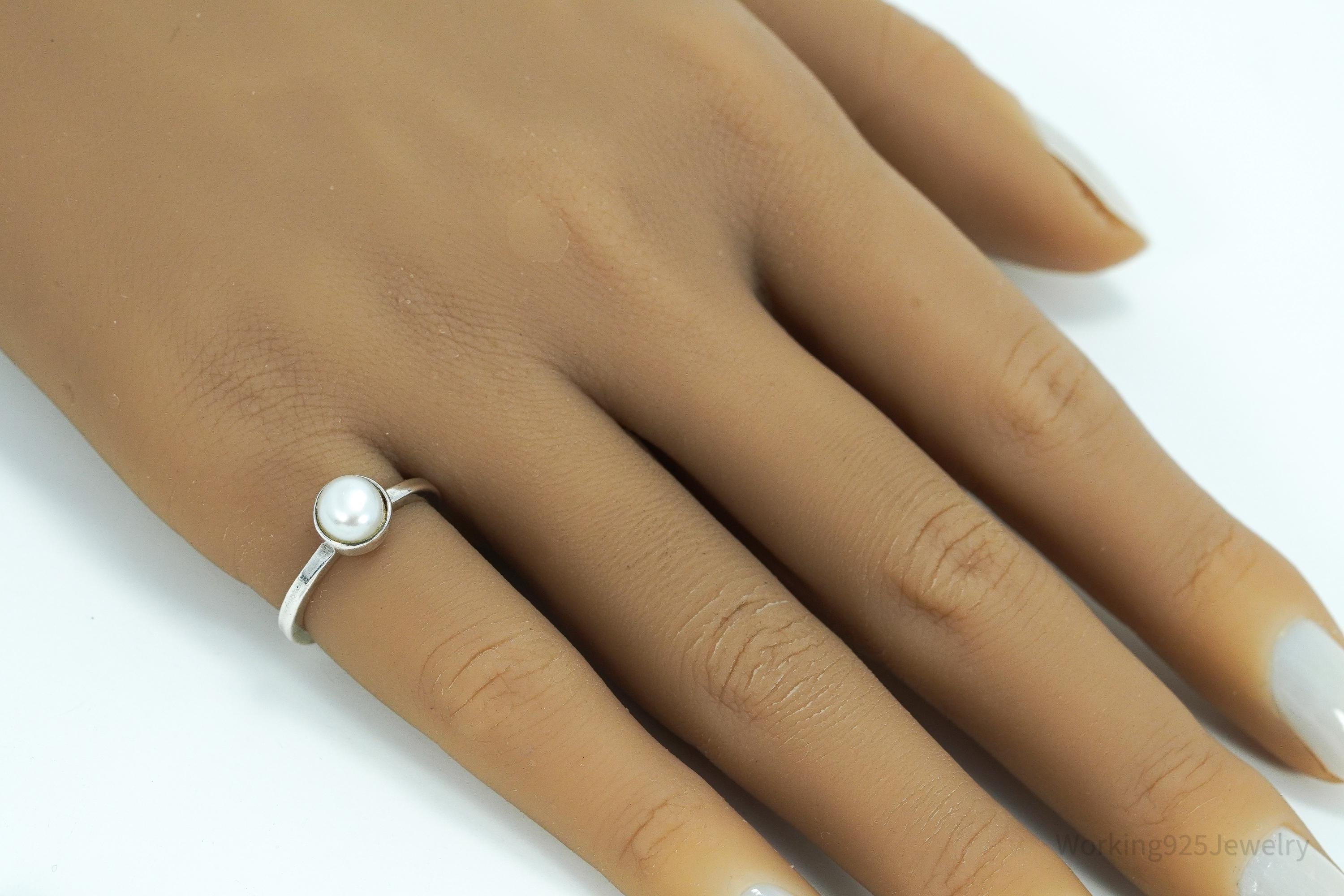 Vintage Pearl Sterling Silver Ring - Size 5