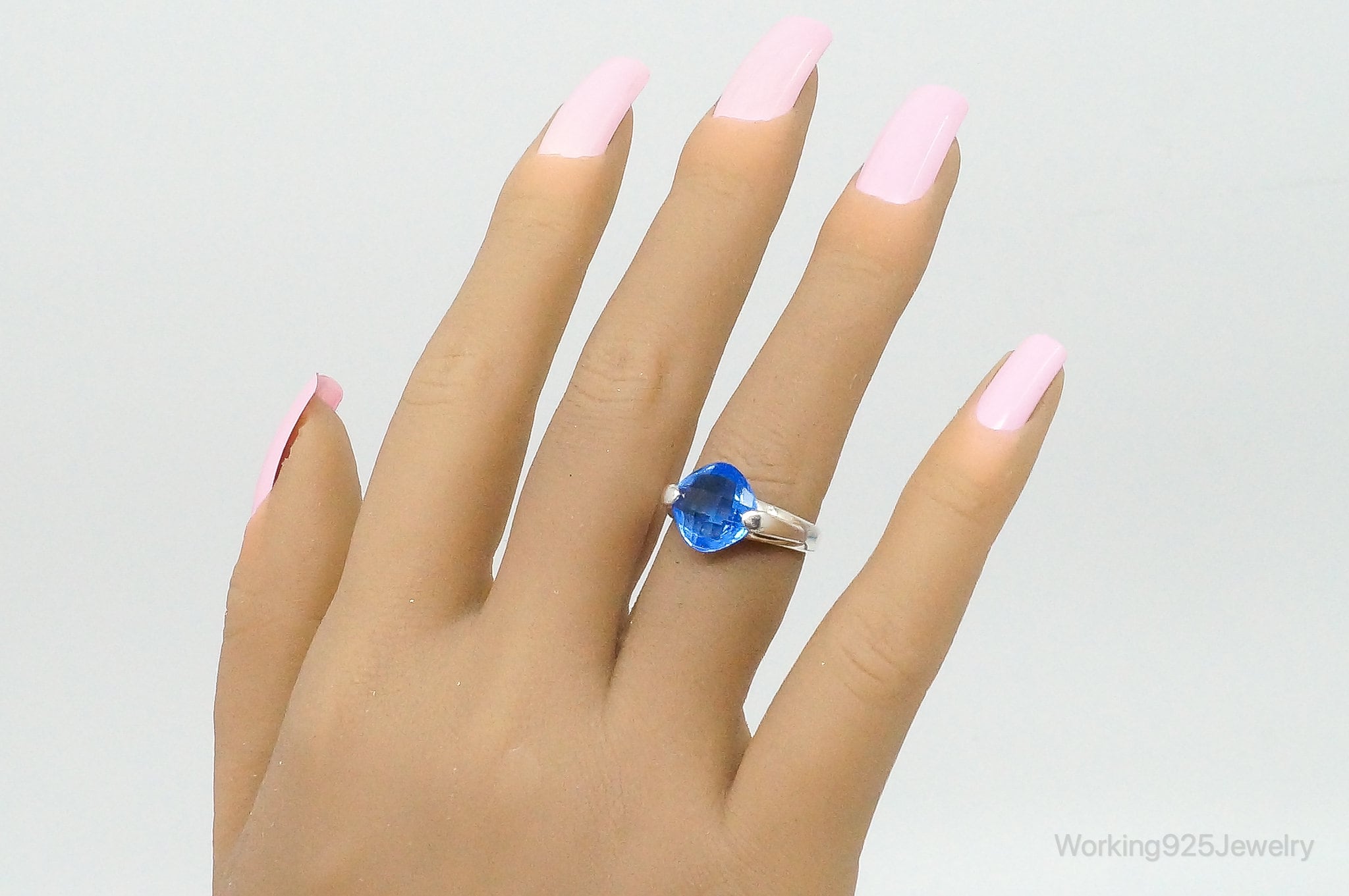 Vintage Blue Art Glass Modernist Sterling Silver Ring - Size 6