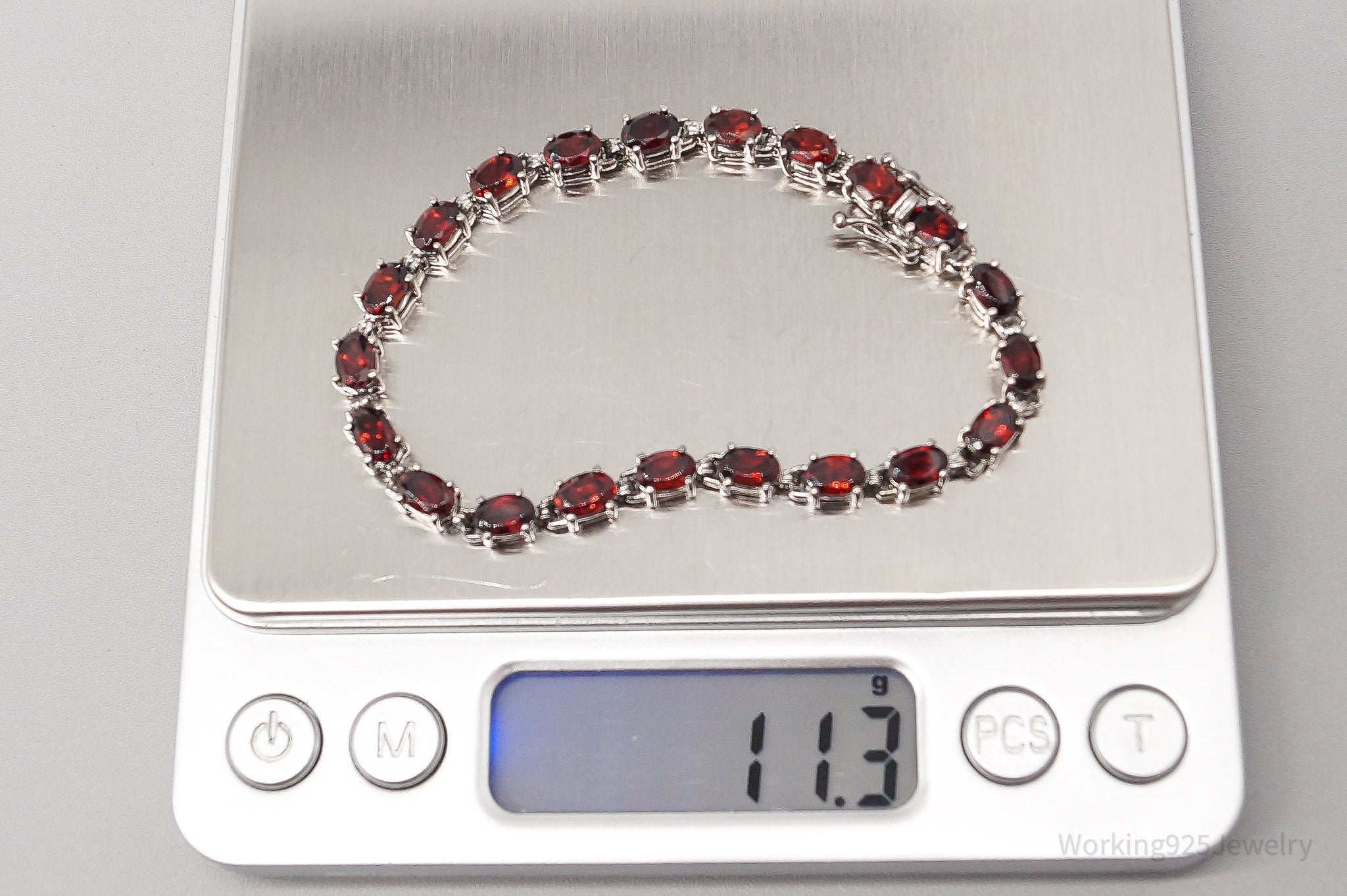 Vintage Red Garnet Sterling Silver Bracelet - 7 3/8"