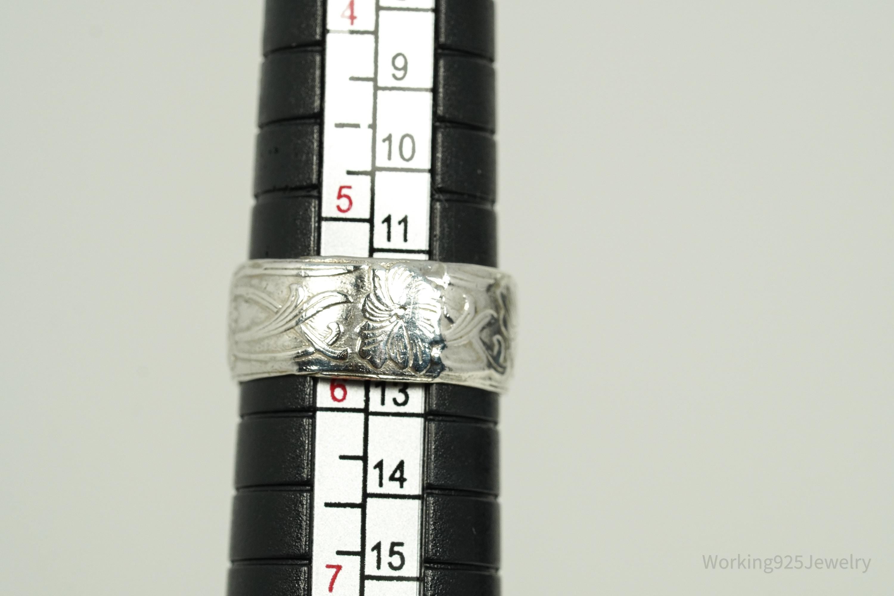 Antique Art Nouveau Style Sterling Silver Band Ring - Size 5.75