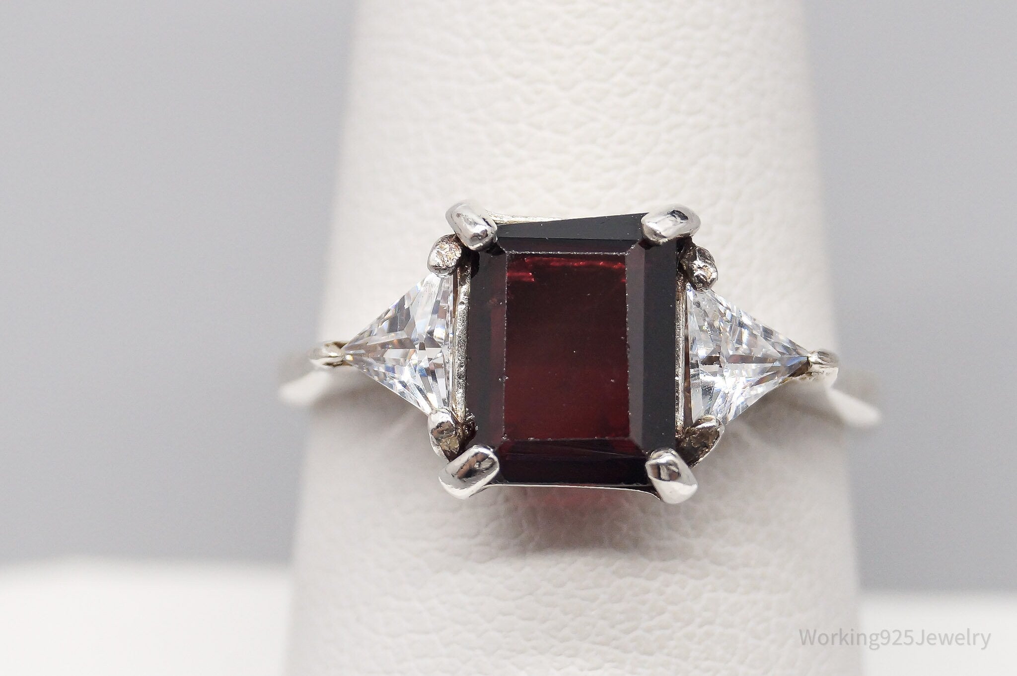 Vintage Garnet Cubic Zirconia Sterling Silver Ring - Size 8