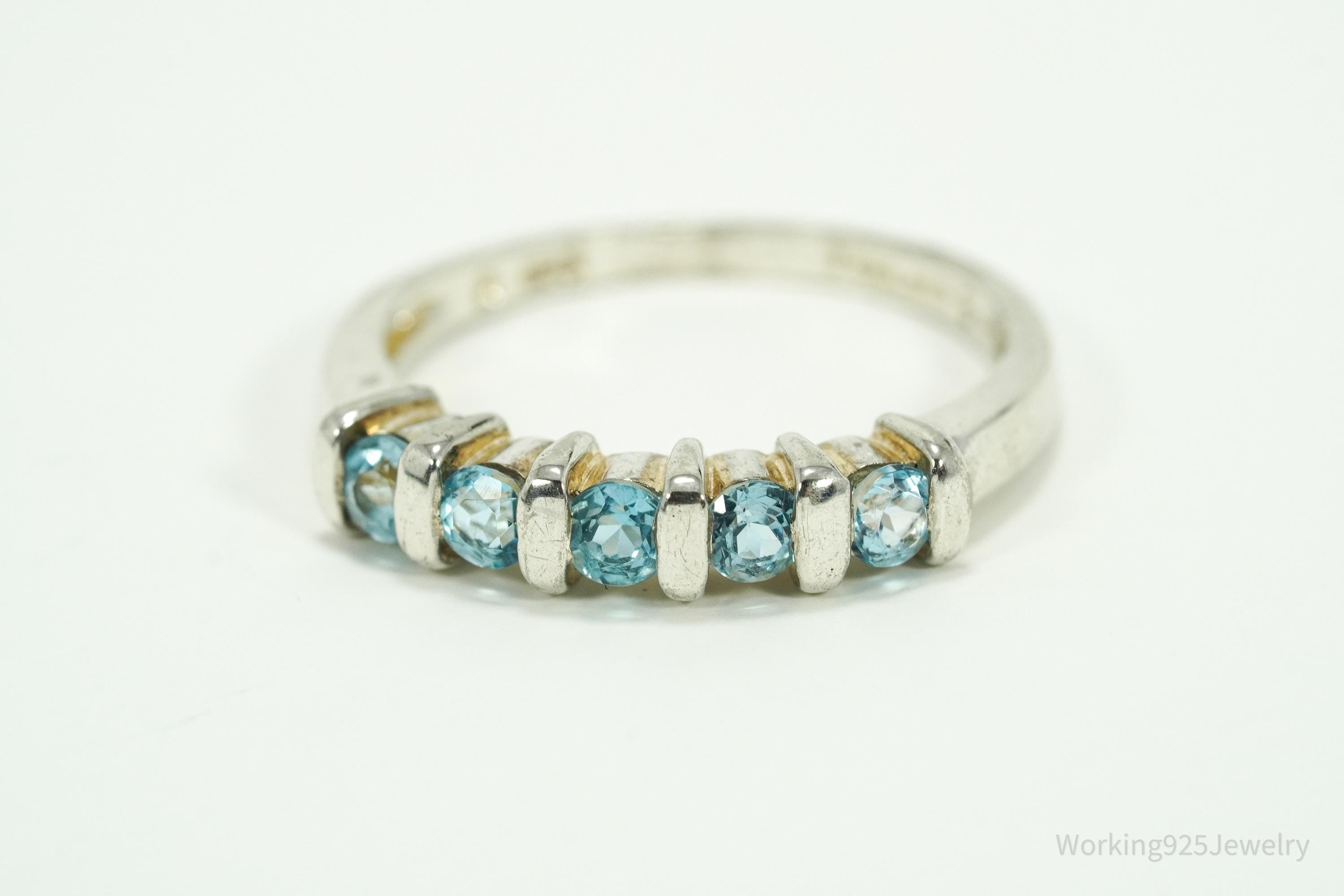 Vintage Blue Topaz Sterling Silver Ring - Size 8
