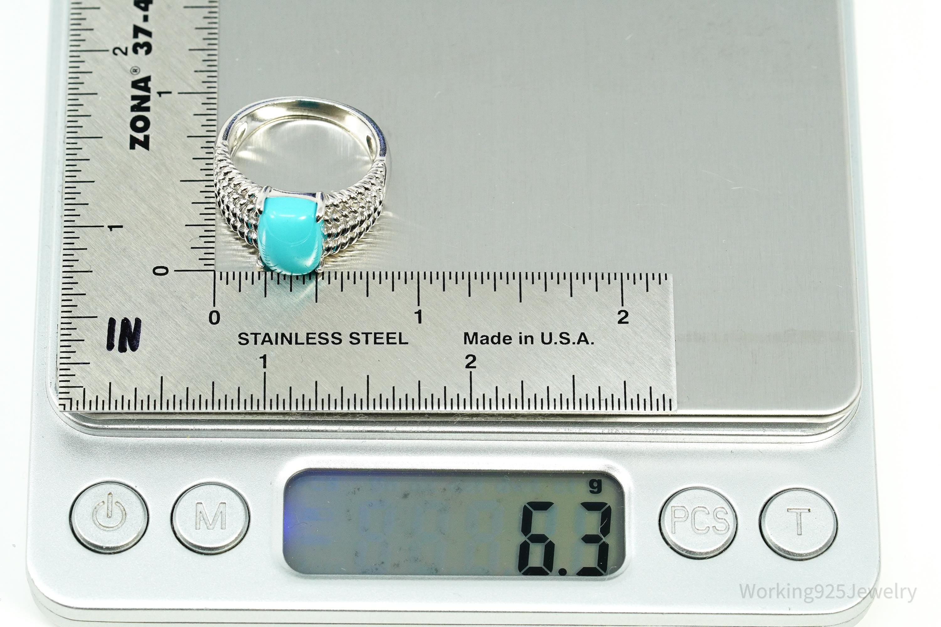 Vintage Blue Turquoise Sterling Silver Ring Size 8