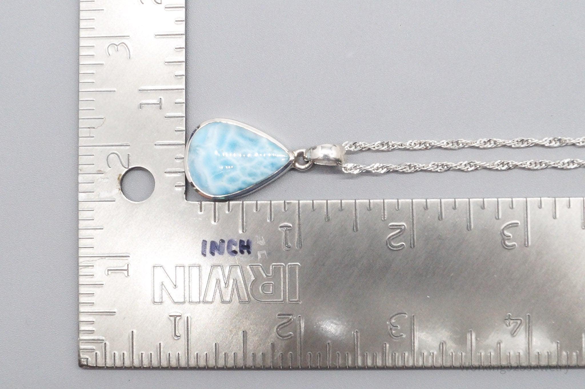 Vintage Large Blue Larimar Sterling Silver Necklace 24"
