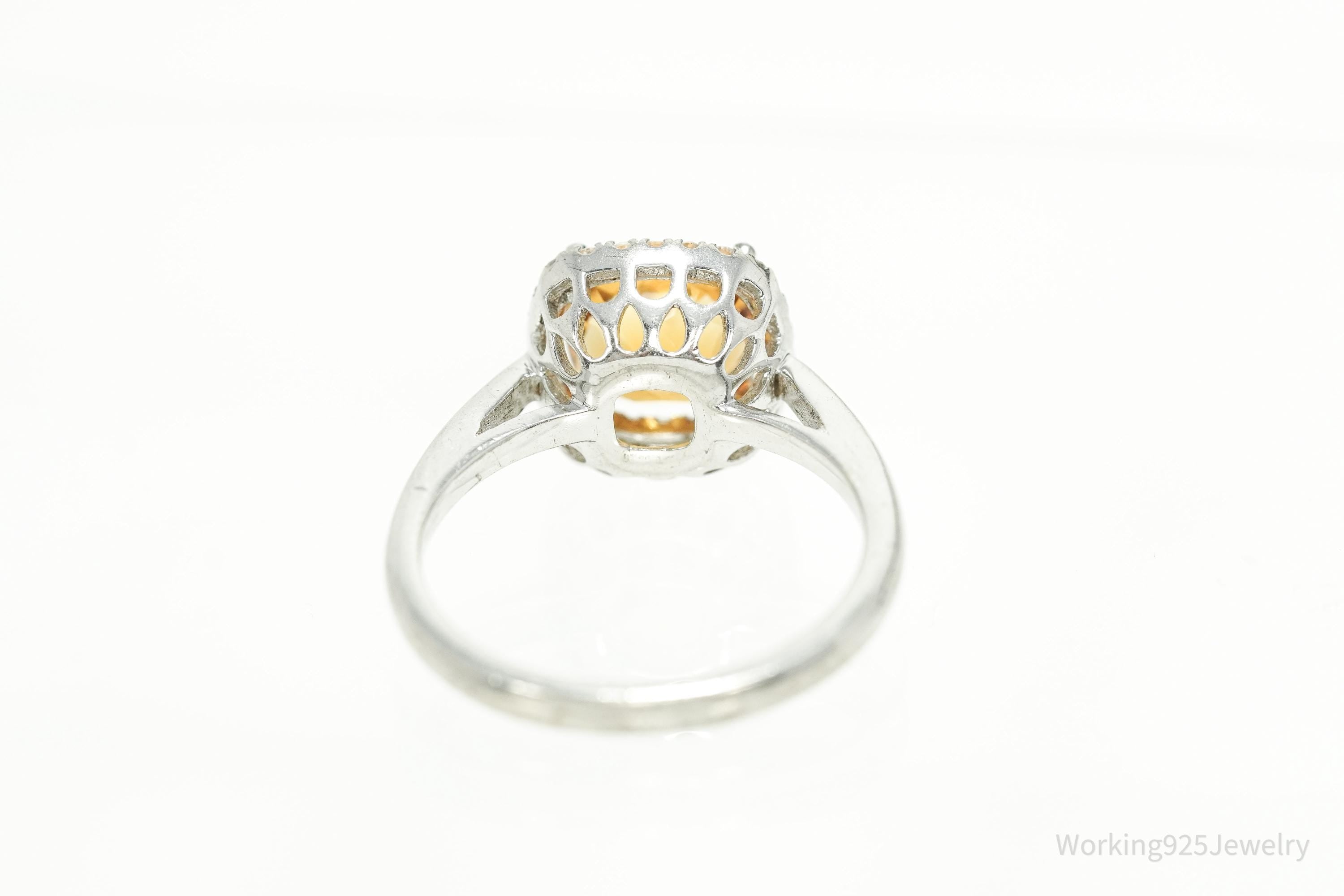Vintage Citrine & Cubic Zirconia Sterling Silver Ring Size 7