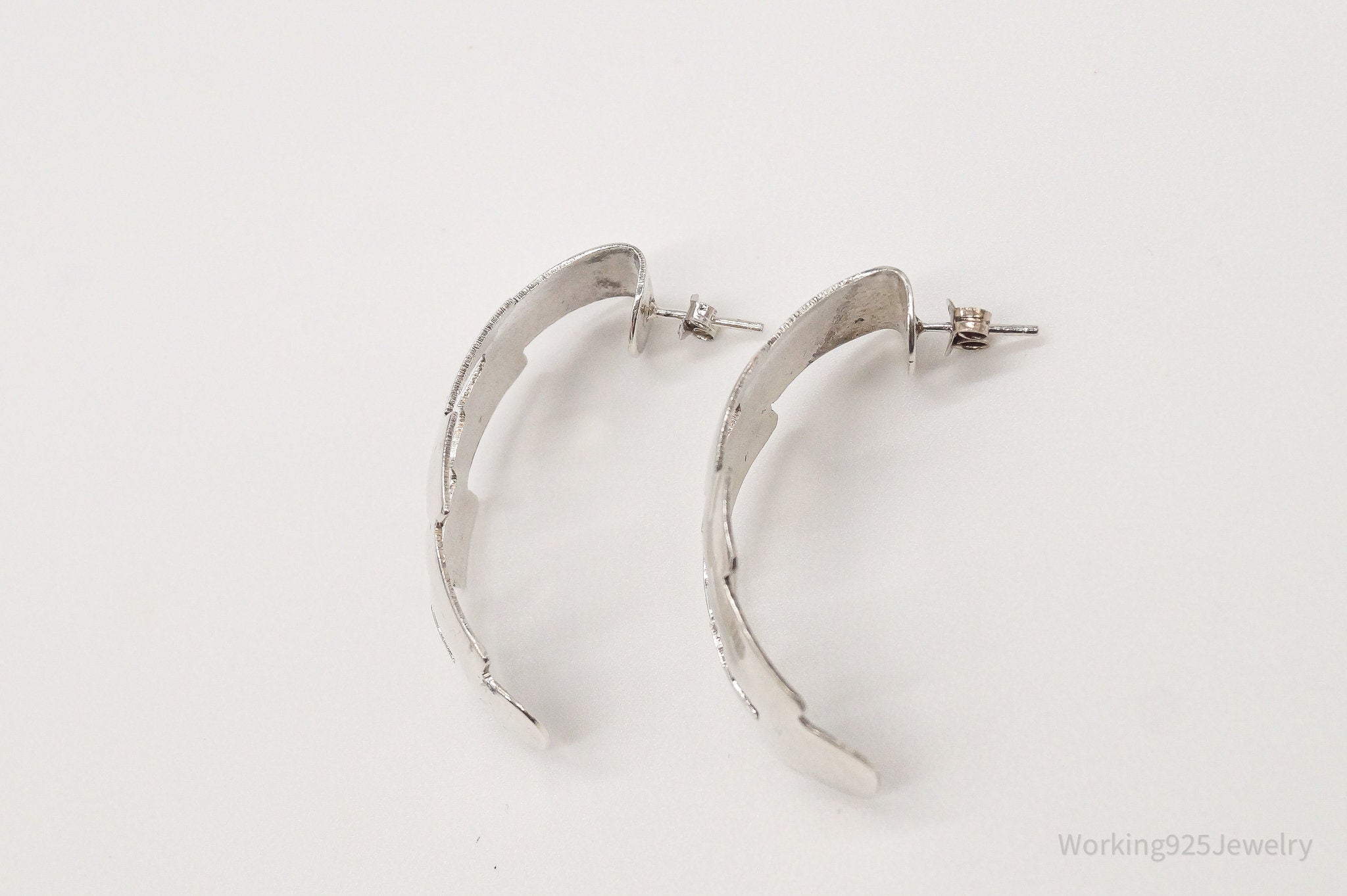 Vintage Native American Will Denetdale Sterling Silver Half Hoop Earrings