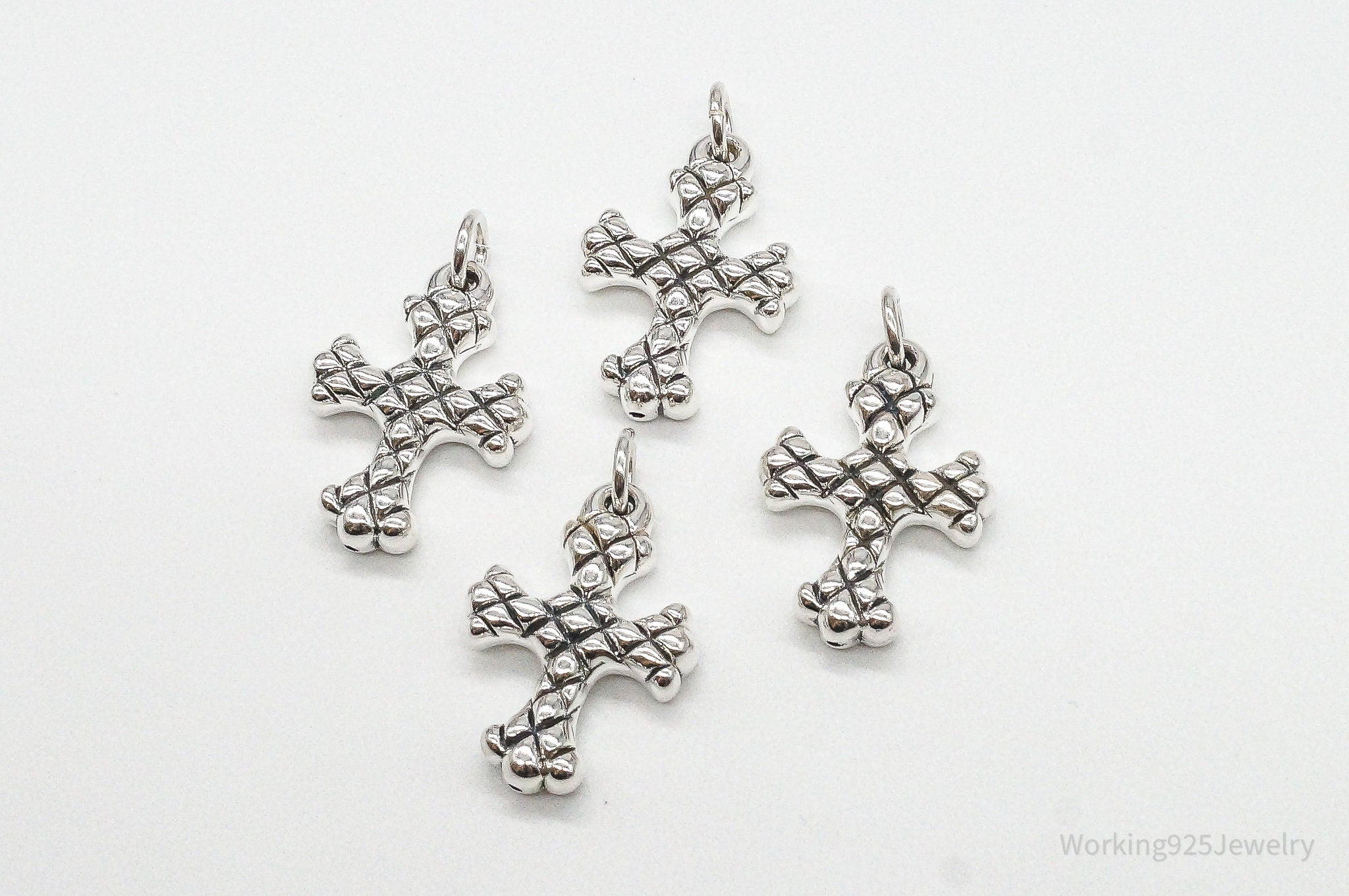 Vintage Puffy Hollow Cross Sterling Silver Pendants