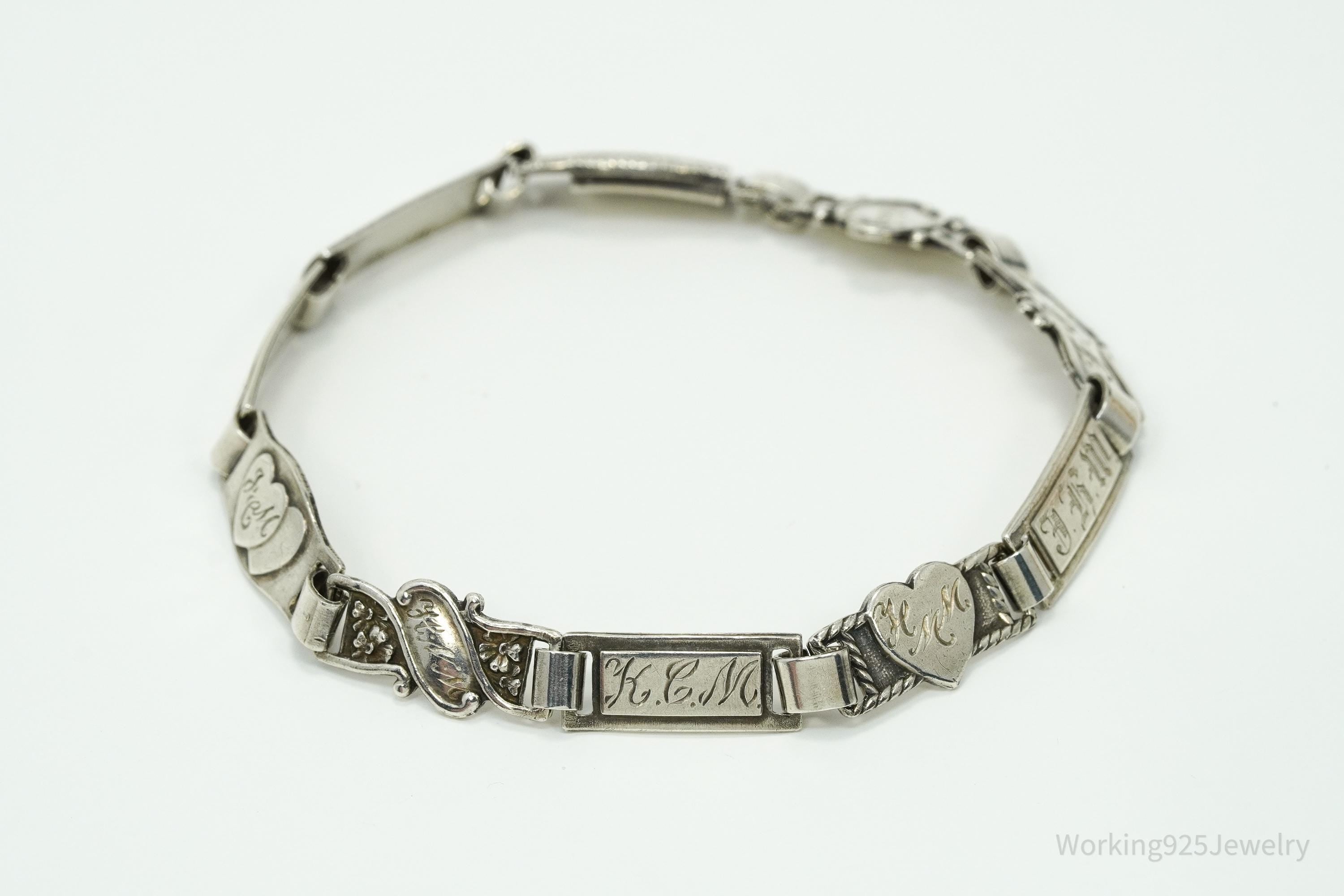 Antique Family & Children Members Names Sterling Silver Mother's Bracelet