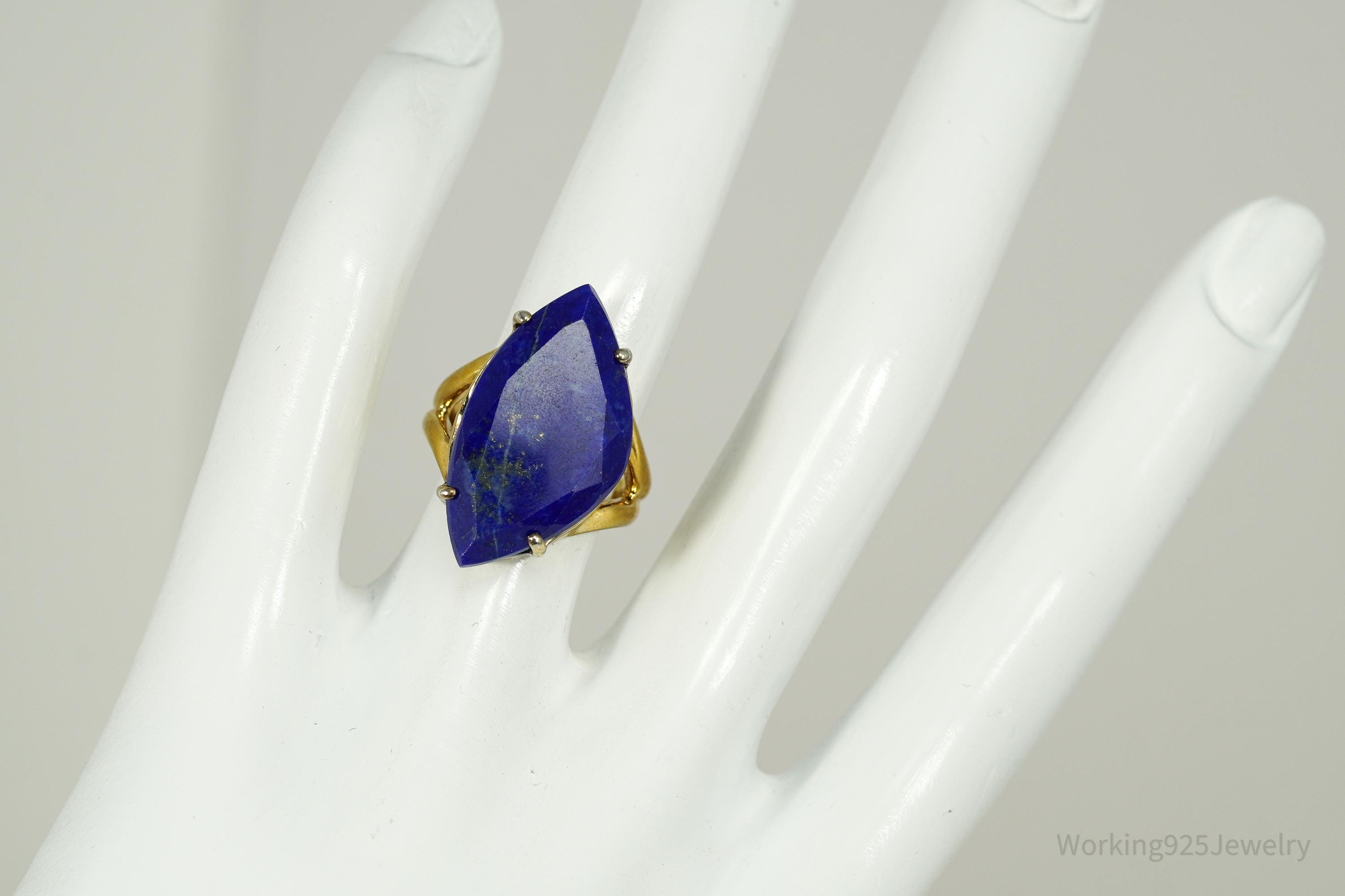 Vintage Lapis Lazuli Gold Vermeil Sterling Silver Ring - Size 5.25