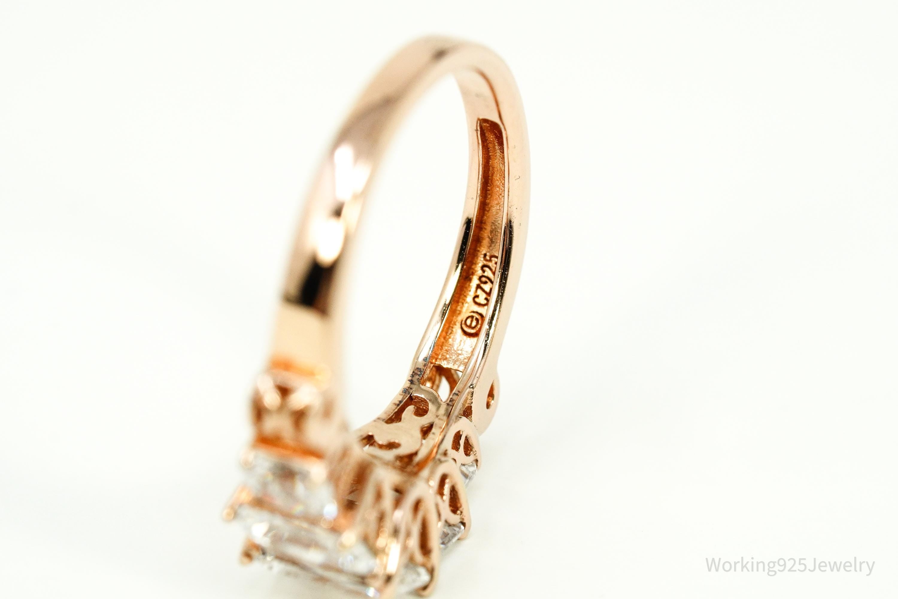 Vintage Cubic Zirconia Rose Gold Vermeil Sterling Silver Ring - Size 6.25