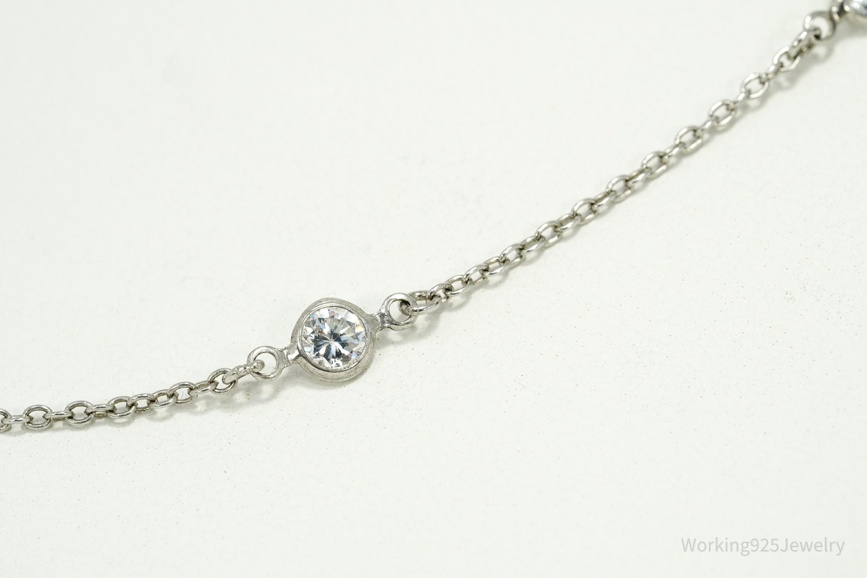 Vintage Cubic Zirconia Sterling Silver Necklace 40"