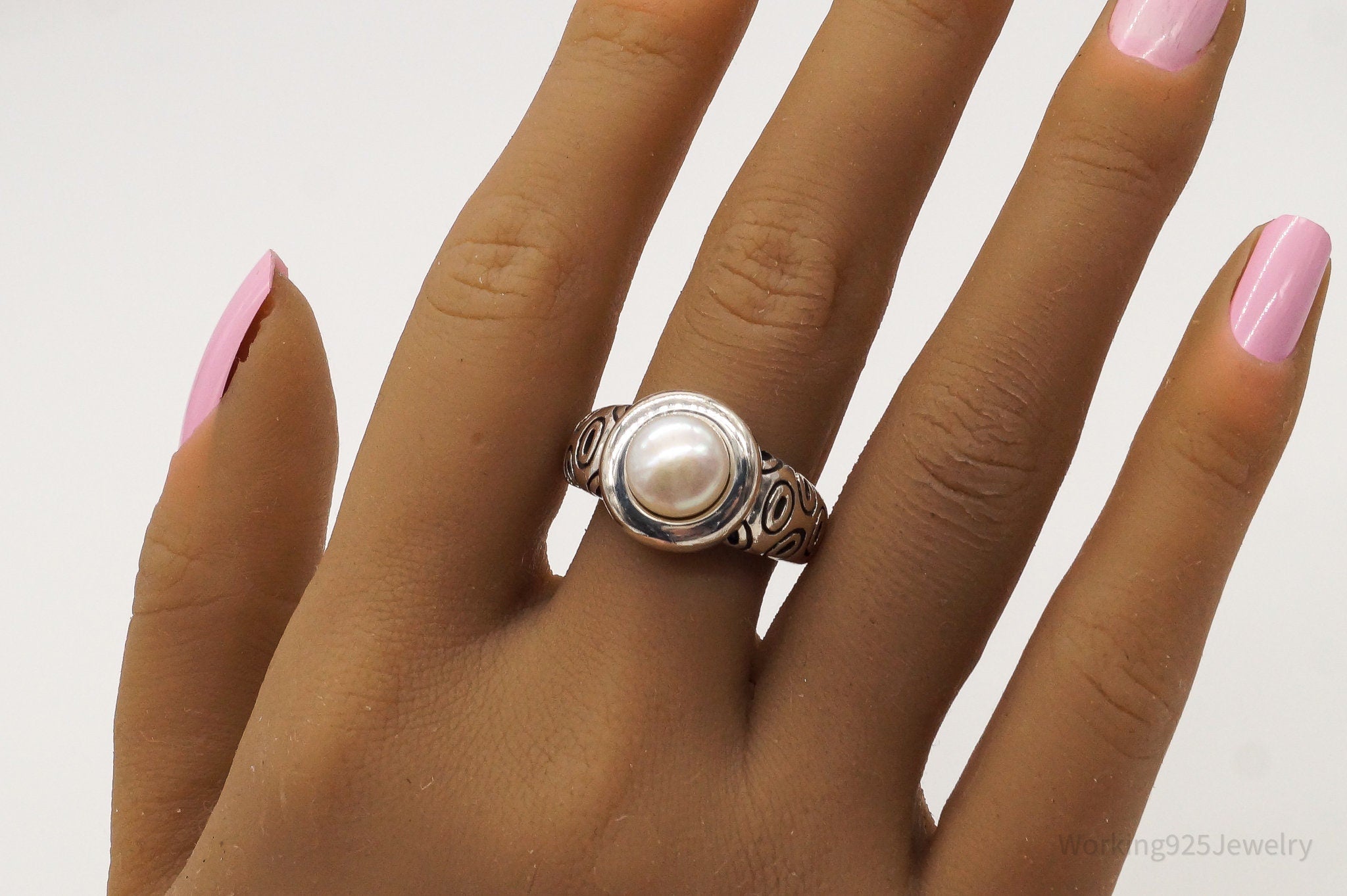 Vintage Pearl Sterling Silver Stacker Ring - online Size 9.75