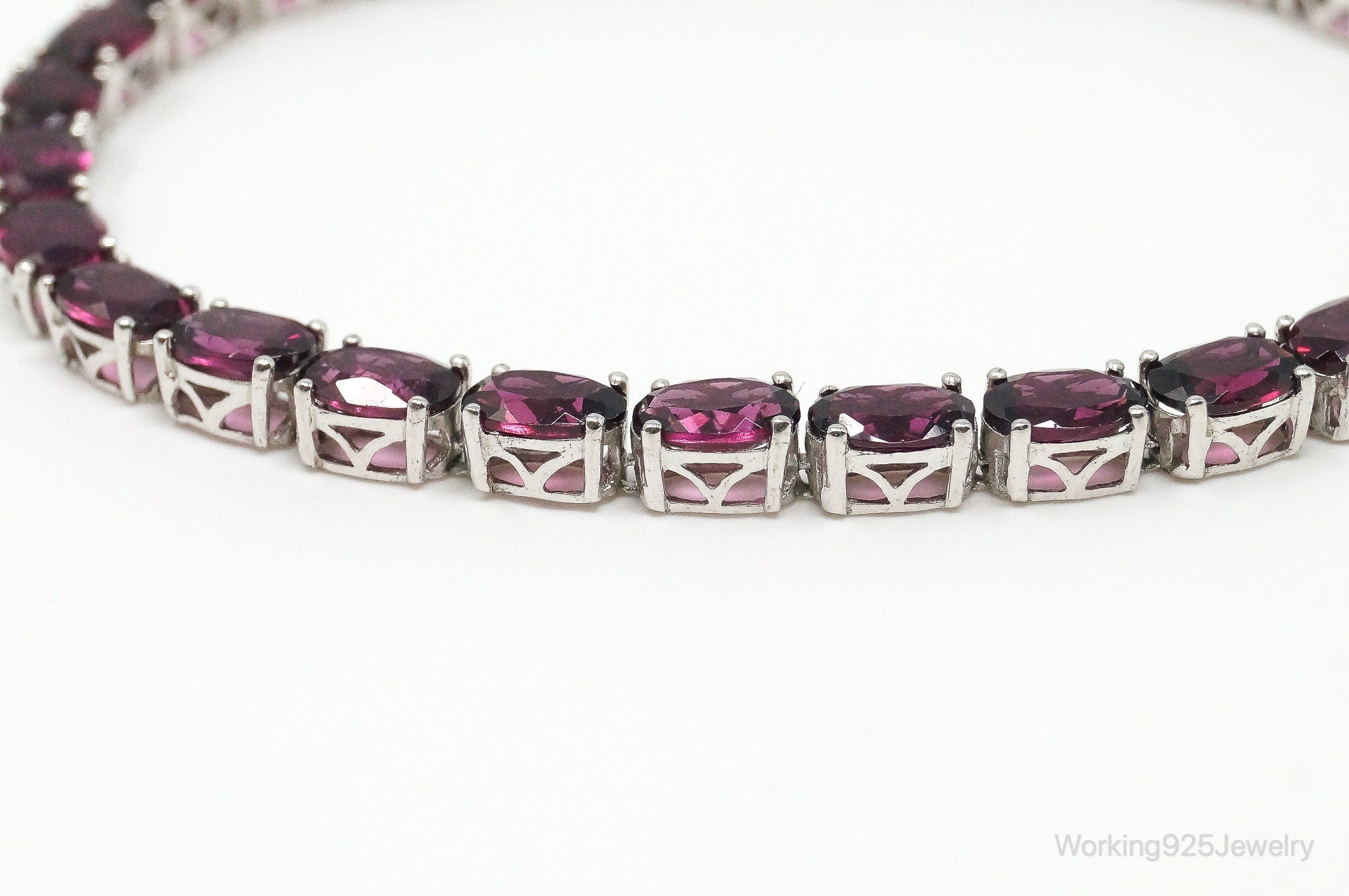 Vintage Rhodolite Garnet Sterling Silver Tennis Bracelet