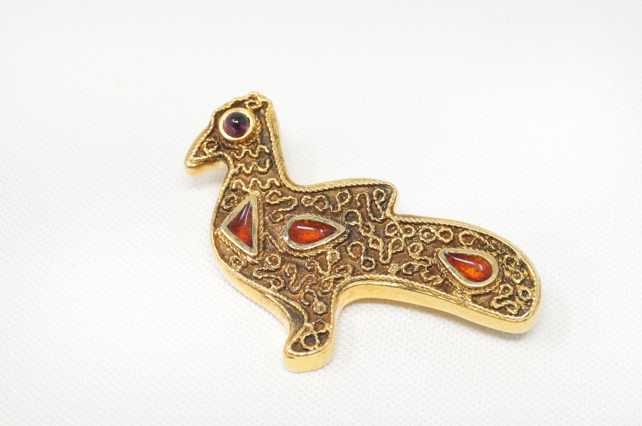 Vitg Designer MMA WAG Gold Wash Bird Enamel Amethyst Sterling Silver Brooch Pin