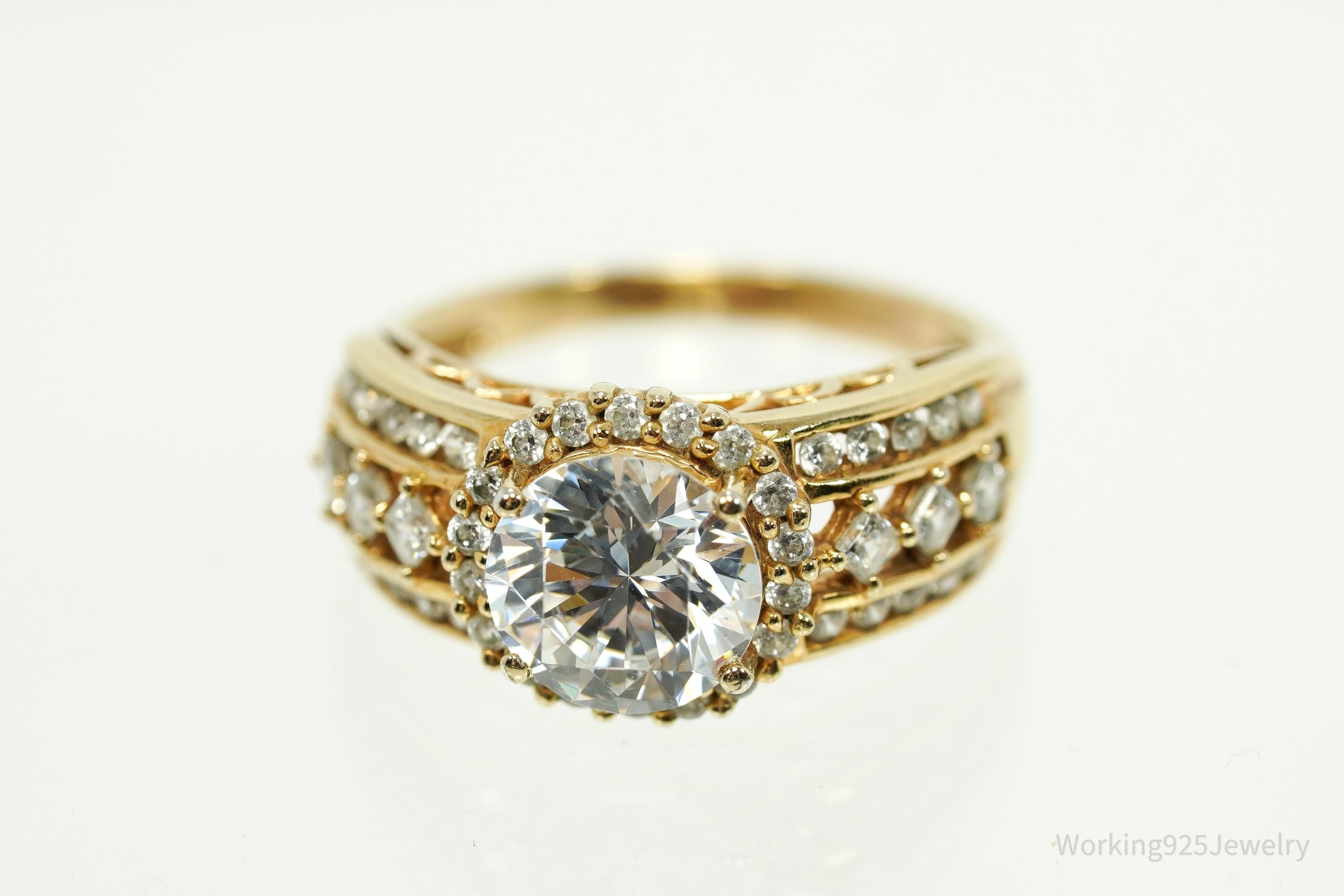 Vintage Designer MEDA Cubic Zirconia Gold Vermeil Sterling Silver Ring - Size 9