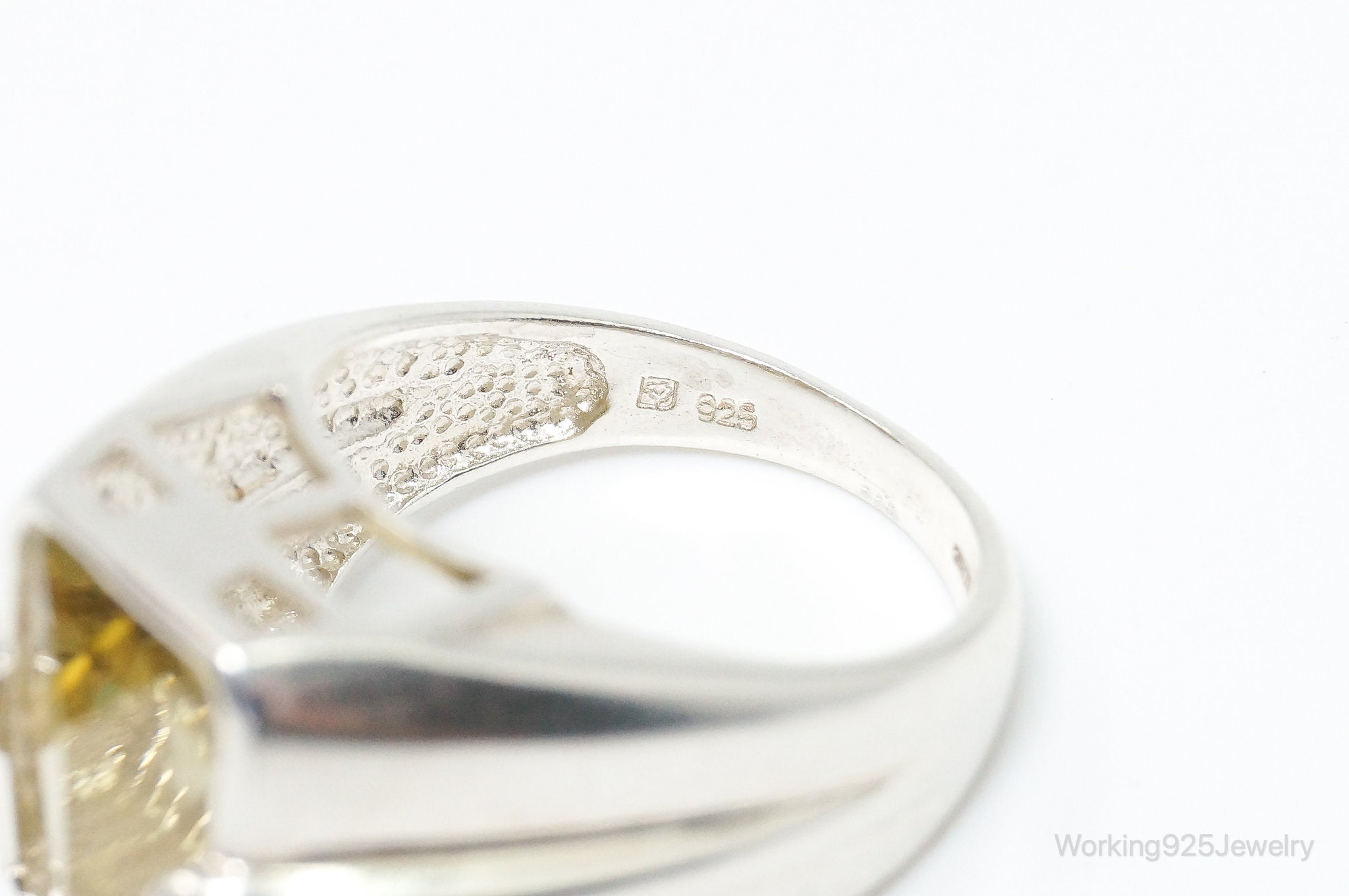 Vintage Art Deco Large Citrine Sterling Silver Ring - Size 8.5