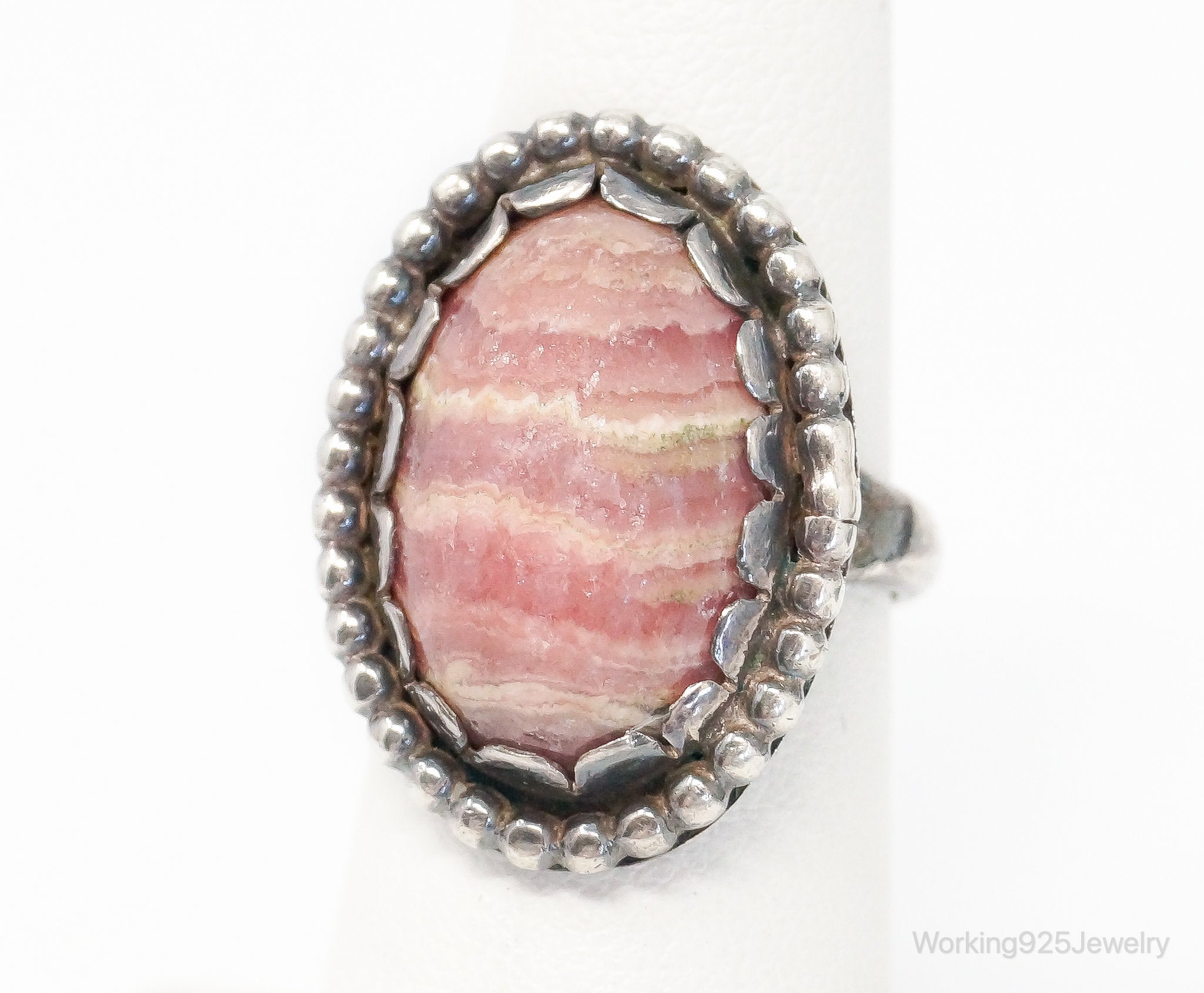 Vintage Pink Rhodochrosite Native Unsigned Sterling Silver Ring - Size 6.5