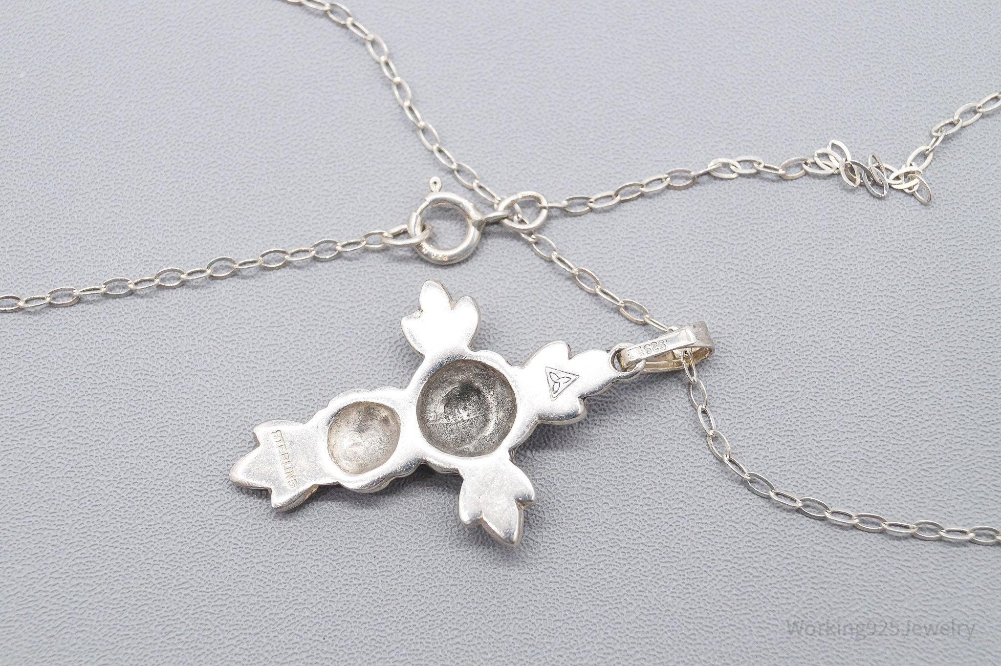 Vintage Rose Cross Sterling Silver Necklace 17"