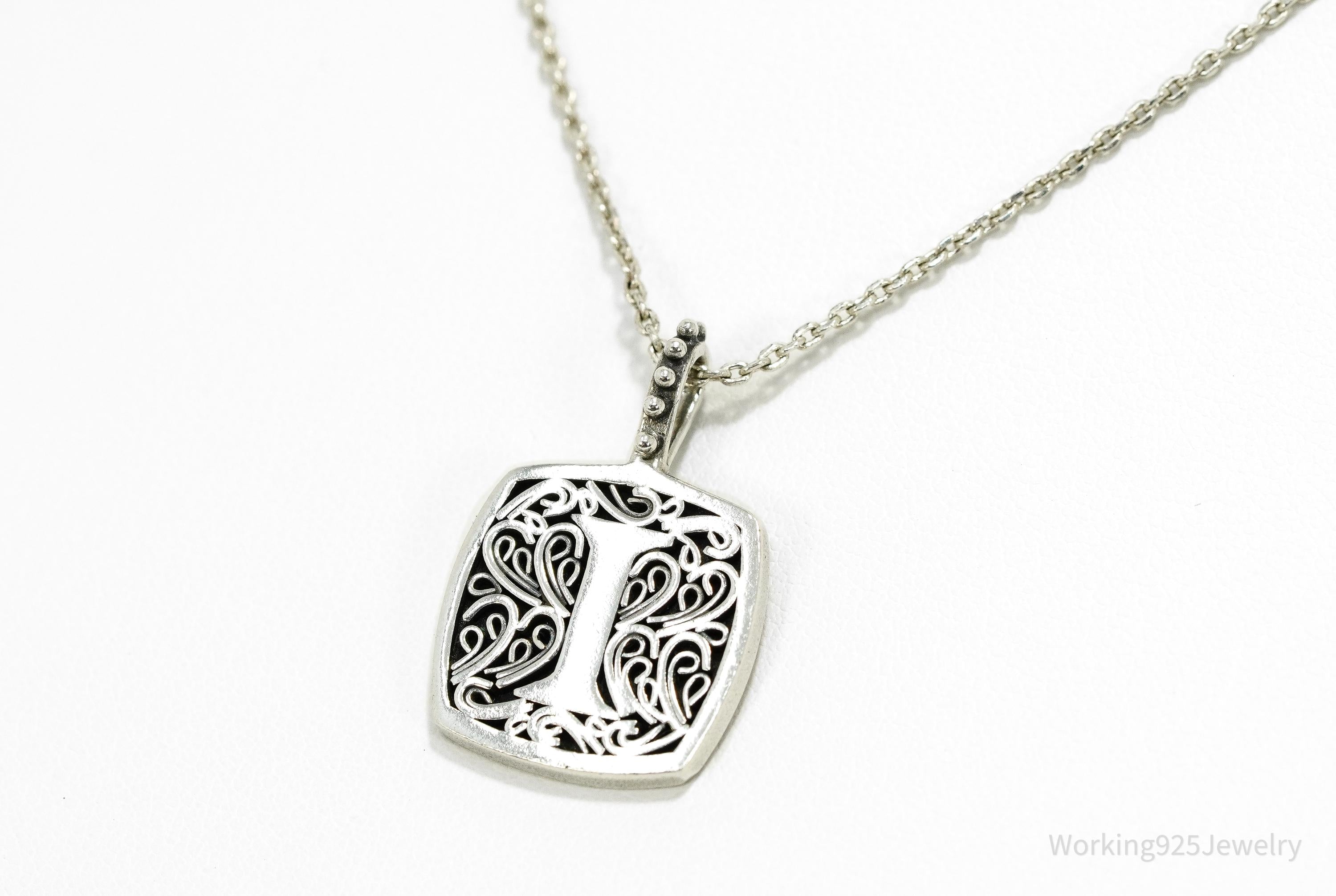 Vintage Designer Lori Bonn Initial I Pendant Sterling Silver Necklace 15"