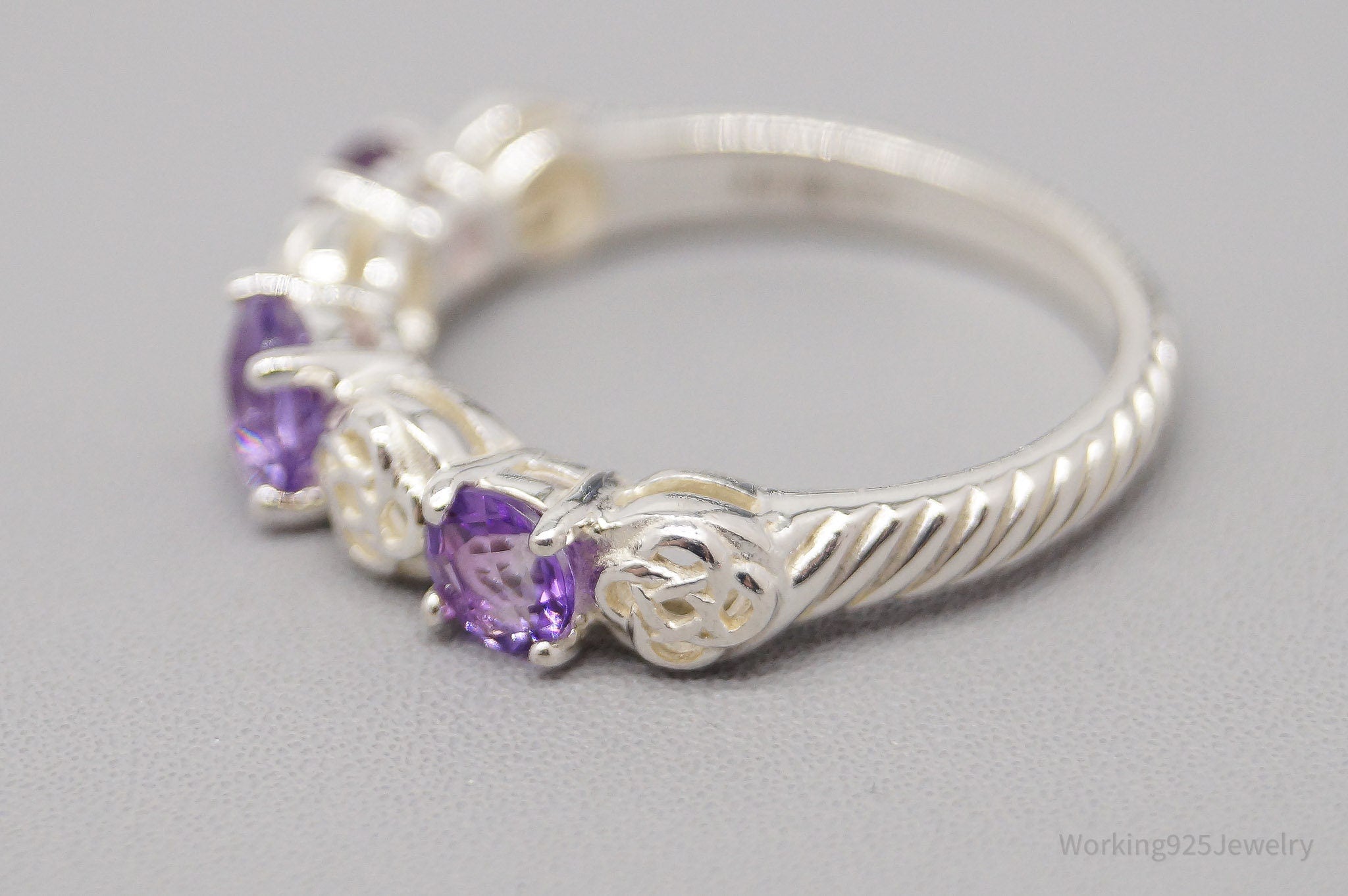 Vintage Ireland JMH Amethyst Sterling Silver Celtic Ring - Size 7