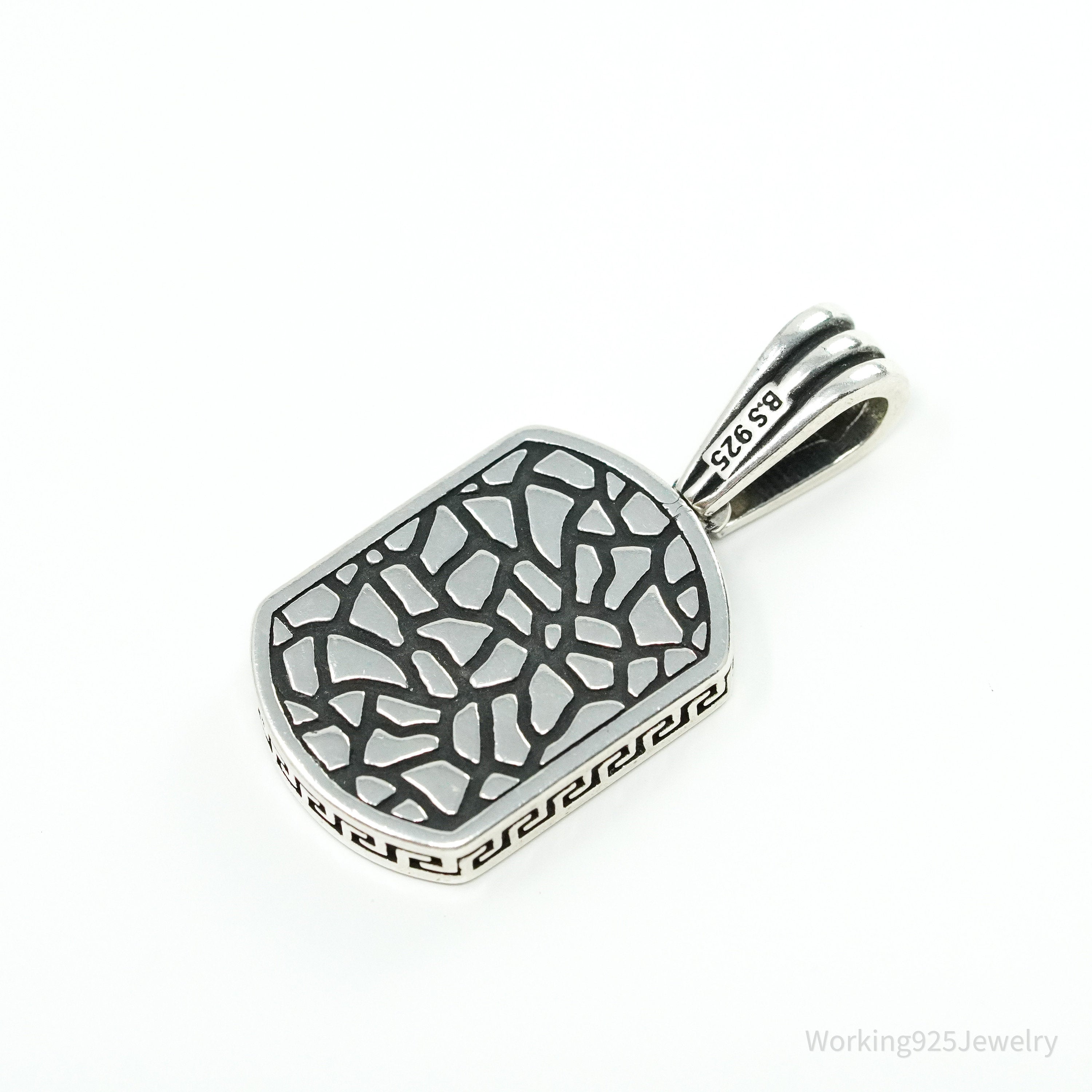 Vintage BS Black Onyx Sterling Silver Necklace Pendant