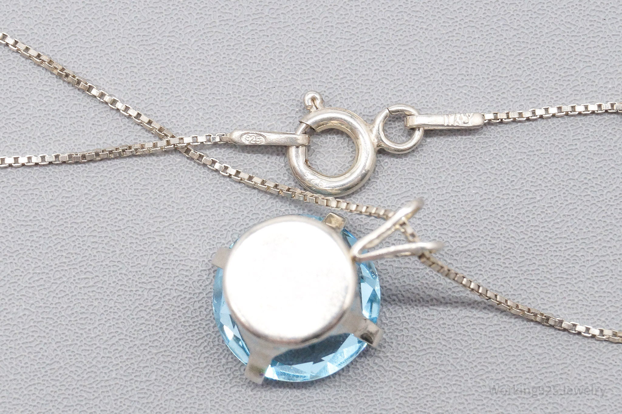 Vintage Large Blue Topaz Sterling Silver Necklace 17"