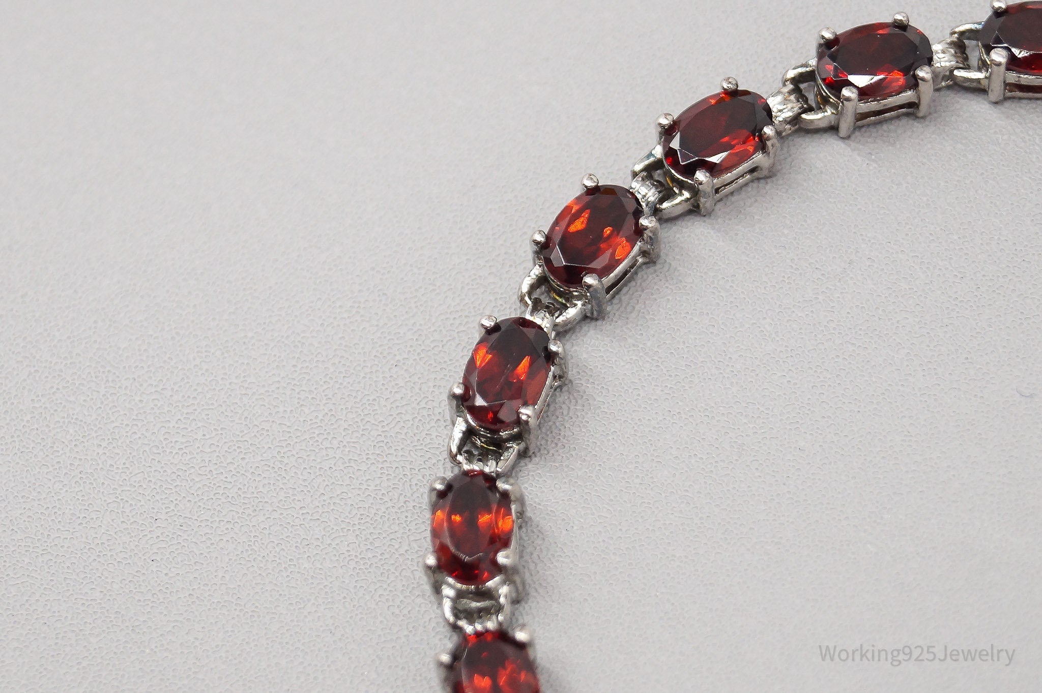 Vintage Red Garnet Sterling Silver Bracelet - 7 3/8"